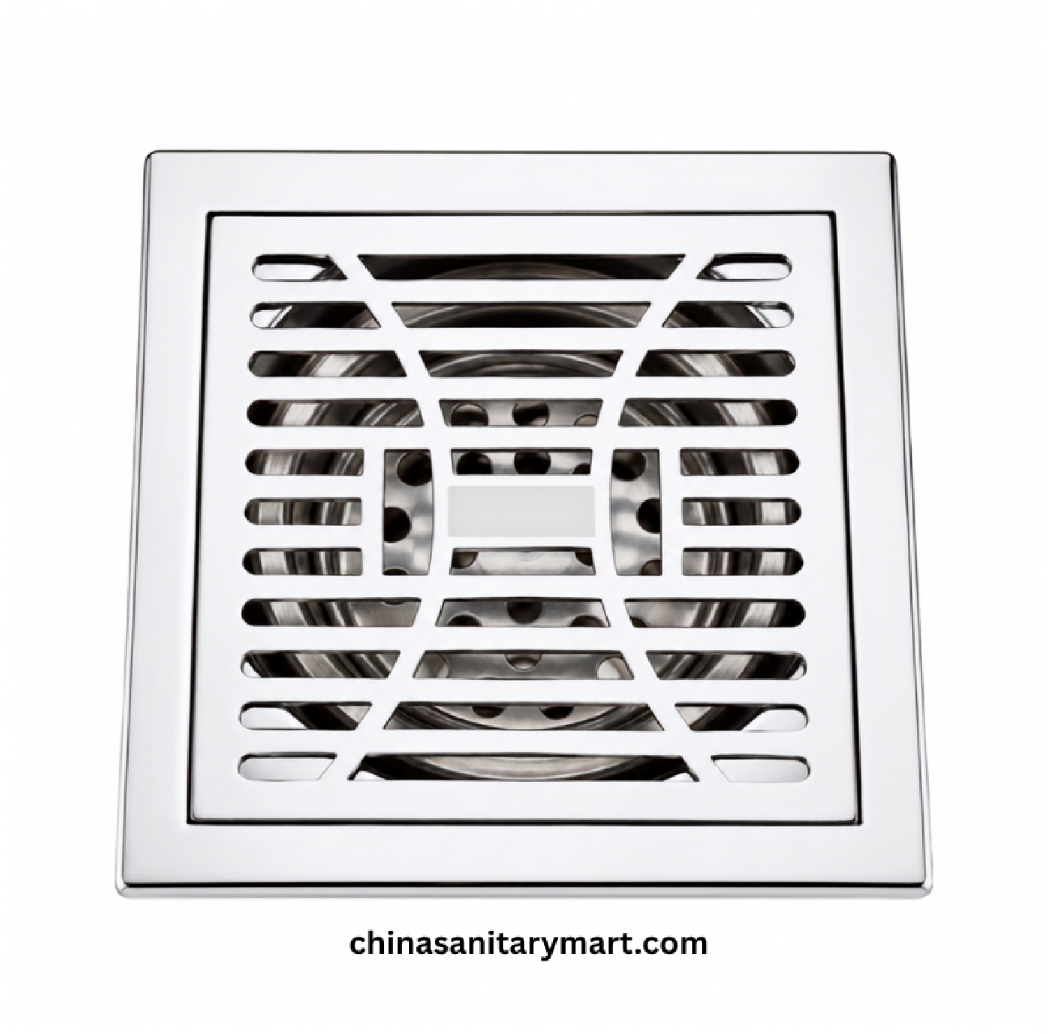 5x5 Inch ENM 204CP Chrome Polish Floor Drain, chrome bathroom floor drain, chrome square drain, cross slot floor drain, shower drain, bathroom waste drain