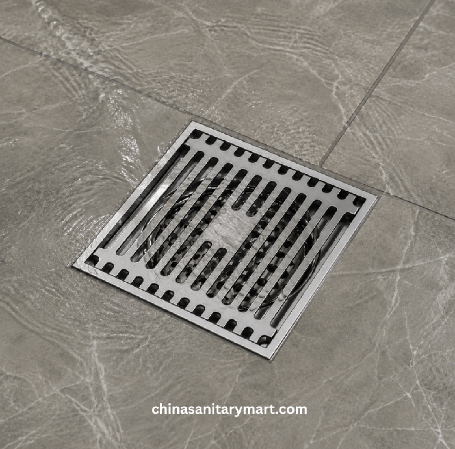 5x5 Inch ENM VIP Model Bathroom Floor Drain, VIP square floor drain, chrome bathroom drain, vertical slot floor drain, shower drain, bathroom waste drain