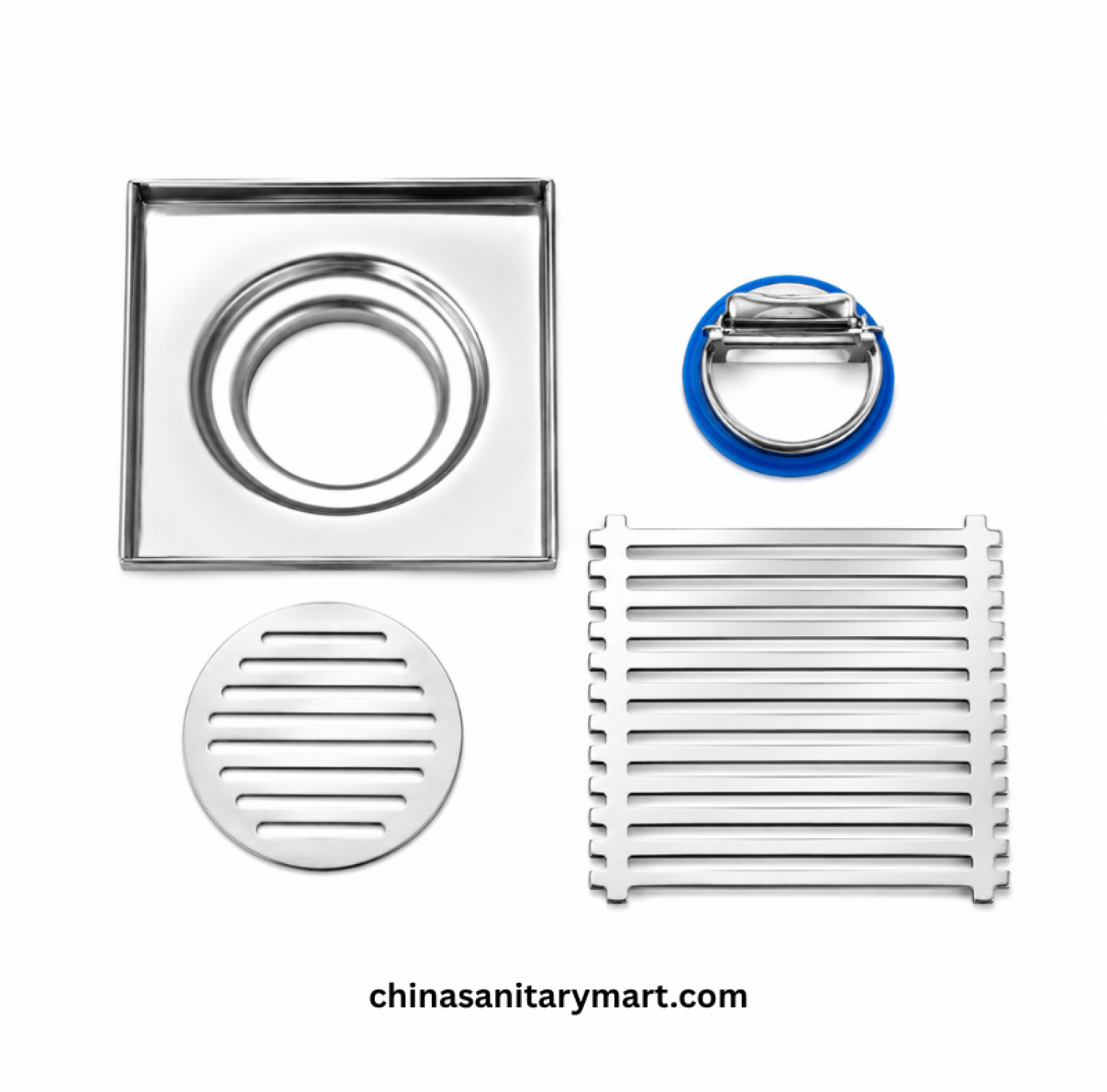 5x5 Inch ENM VIP Model Bathroom Floor Drain, VIP square floor drain, chrome bathroom drain, vertical slot floor drain, shower drain, bathroom waste drain