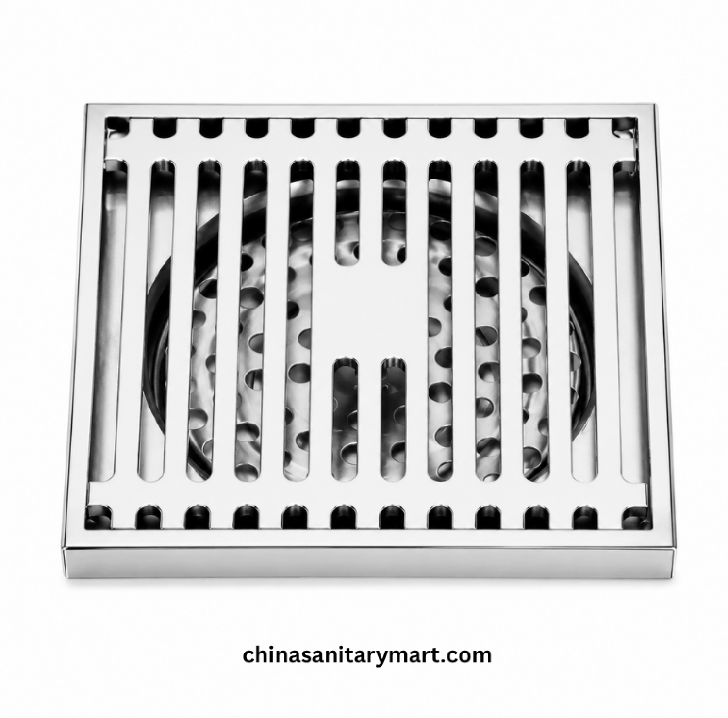 5x5 Inch ENM VIP Model Bathroom Floor Drain, VIP square floor drain, chrome bathroom drain, vertical slot floor drain, shower drain, bathroom waste drain