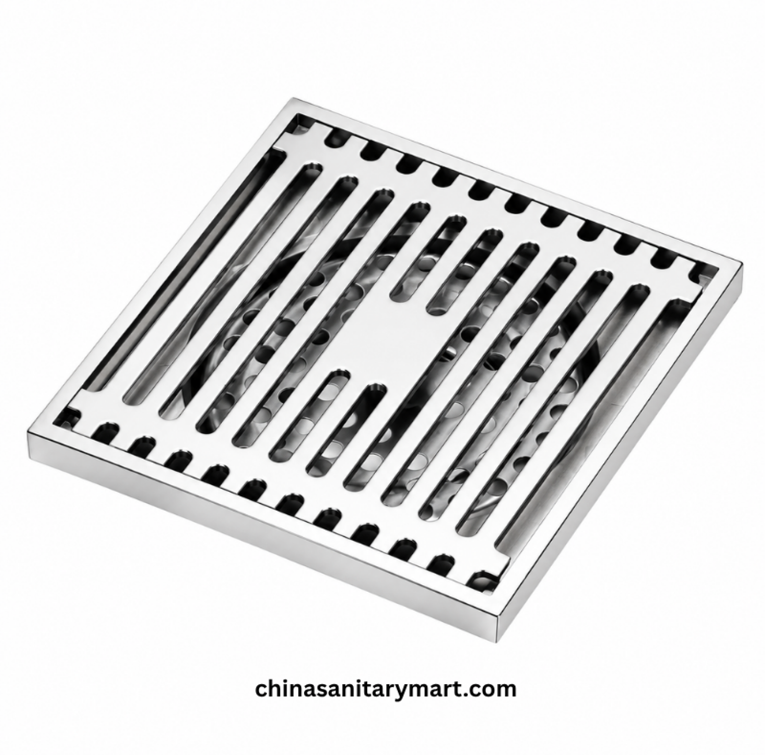 5x5 Inch ENM VIP Model Bathroom Floor Drain, VIP square floor drain, chrome bathroom drain, vertical slot floor drain, shower drain, bathroom waste drain
