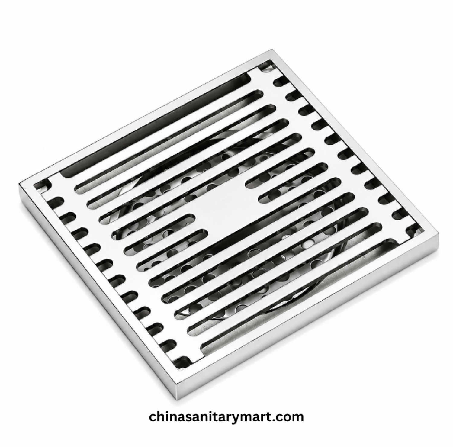 5x5 Inch ENM VIP Model Bathroom Floor Drain, VIP square floor drain, chrome bathroom drain, vertical slot floor drain, shower drain, bathroom waste drain