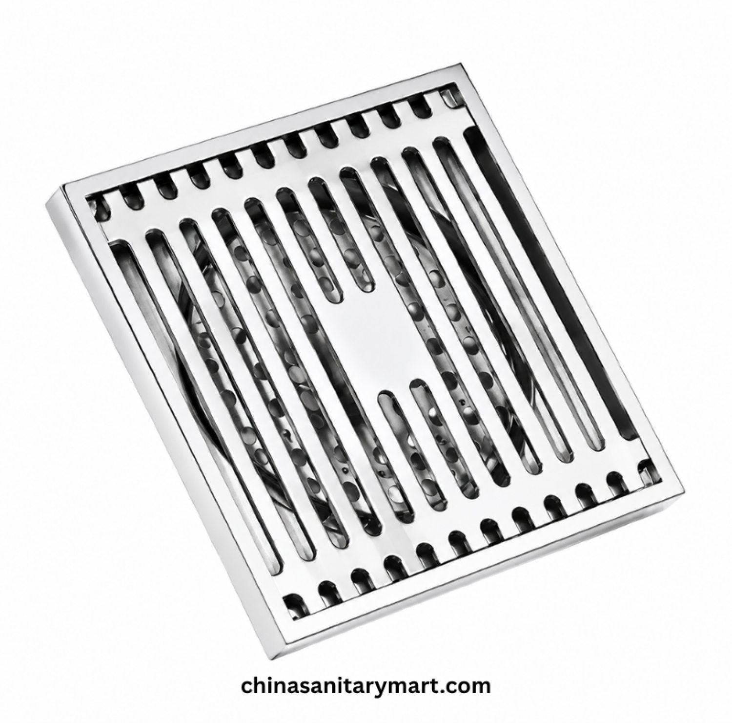 5x5 Inch ENM VIP Model Bathroom Floor Drain, VIP square floor drain, chrome bathroom drain, vertical slot floor drain, shower drain, bathroom waste drain