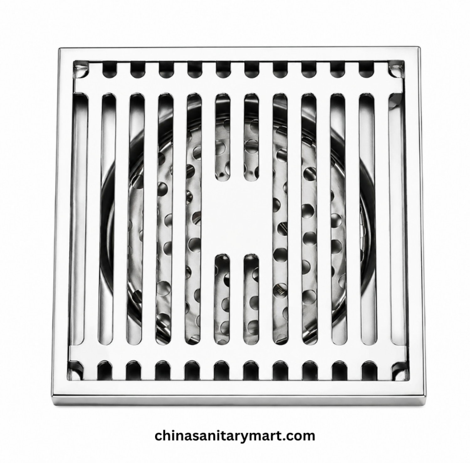 5x5 Inch ENM VIP Model Bathroom Floor Drain, VIP square floor drain, chrome bathroom drain, vertical slot floor drain, shower drain, bathroom waste drain