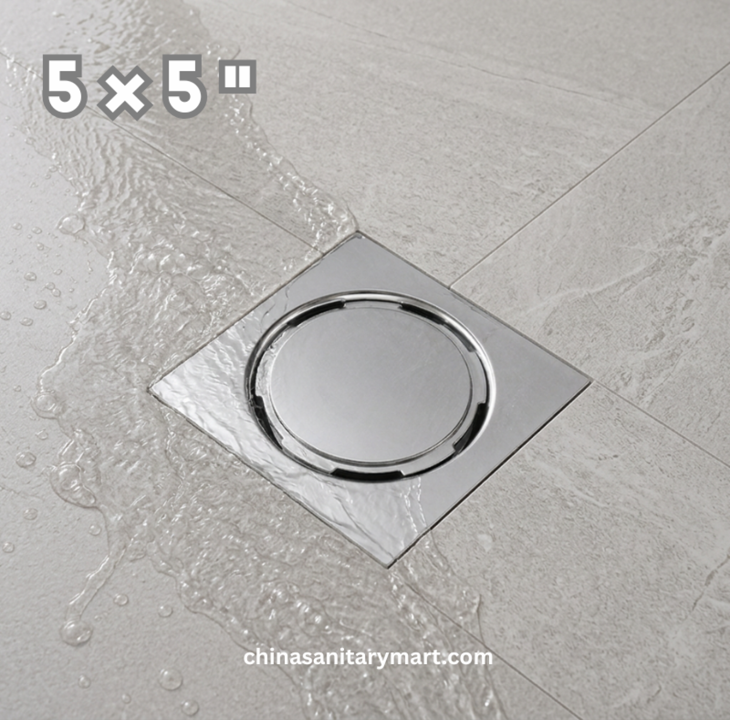 5x5 Inch FD-1773 Nushan Round Cover Bathroom Floor Drain, Nushan floor drain, round cover drain, chrome bathroom drain, square shower floor drain