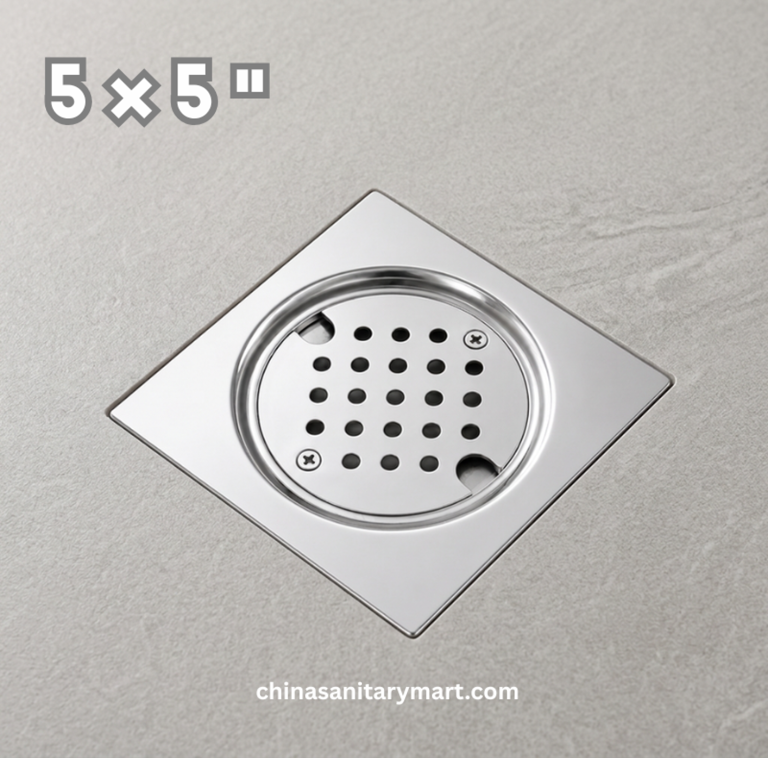5x5 Inch FD-1773 Nushan Round Cover Bathroom Floor Drain, Nushan floor drain, round cover drain, chrome bathroom drain, square shower floor drain