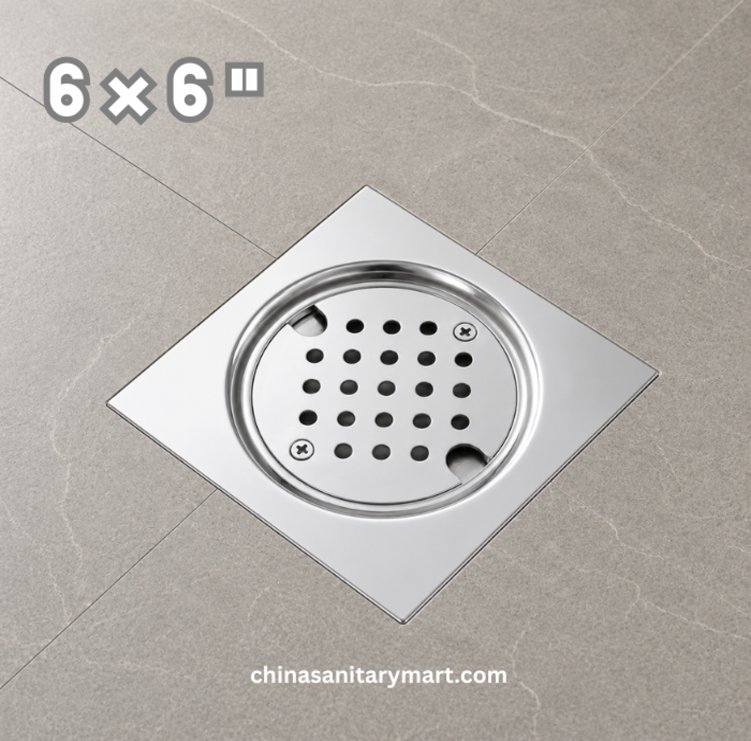 6x6 Inch FD-1772 Nushan Round Cover Bathroom Floor Drain, Nushan floor drain, round cover drain, chrome bathroom drain, square shower floor drain