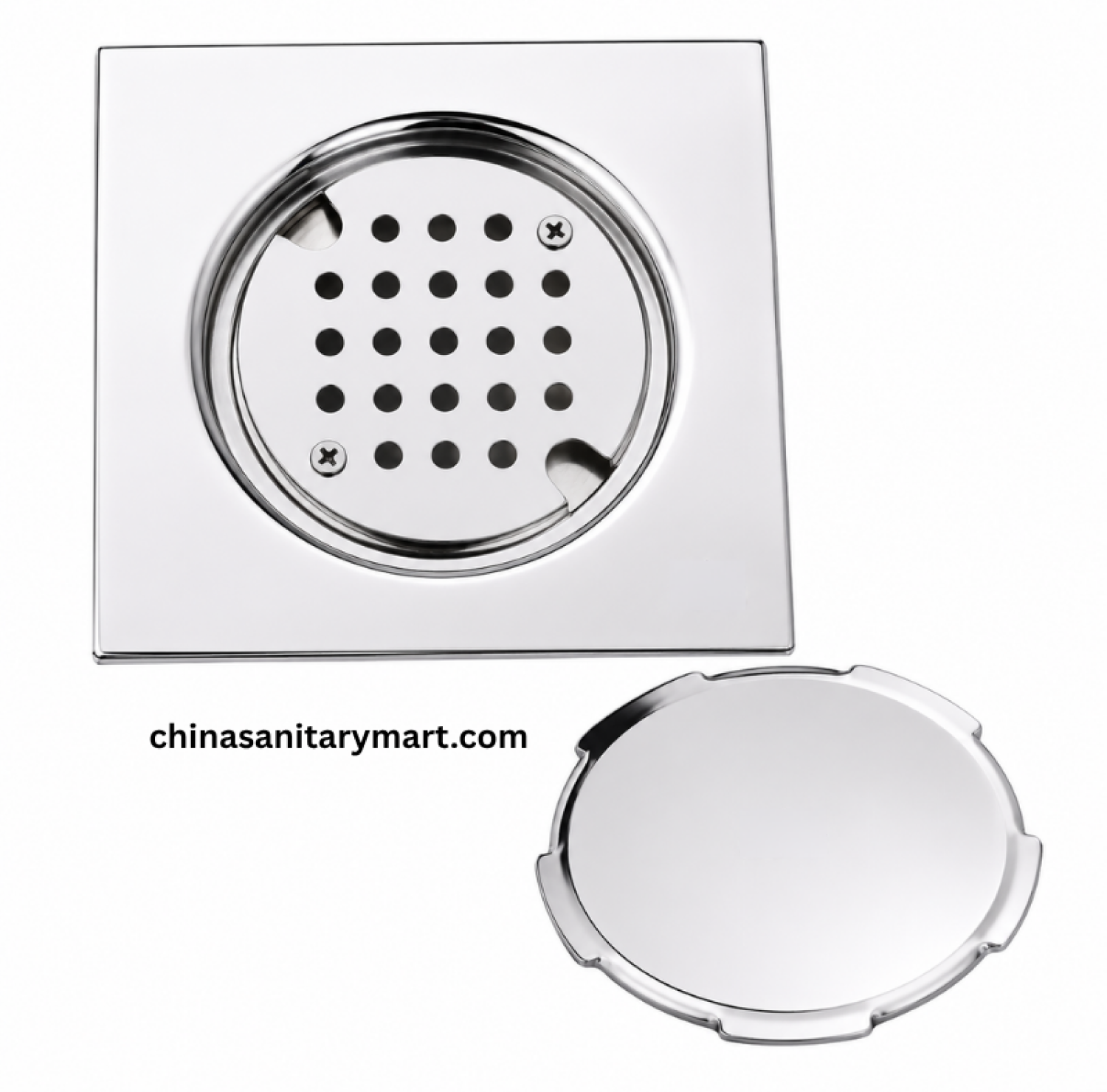 6x6 Inch FD-1772 Nushan Round Cover Bathroom Floor Drain, Nushan floor drain, round cover drain, chrome bathroom drain, square shower floor drain