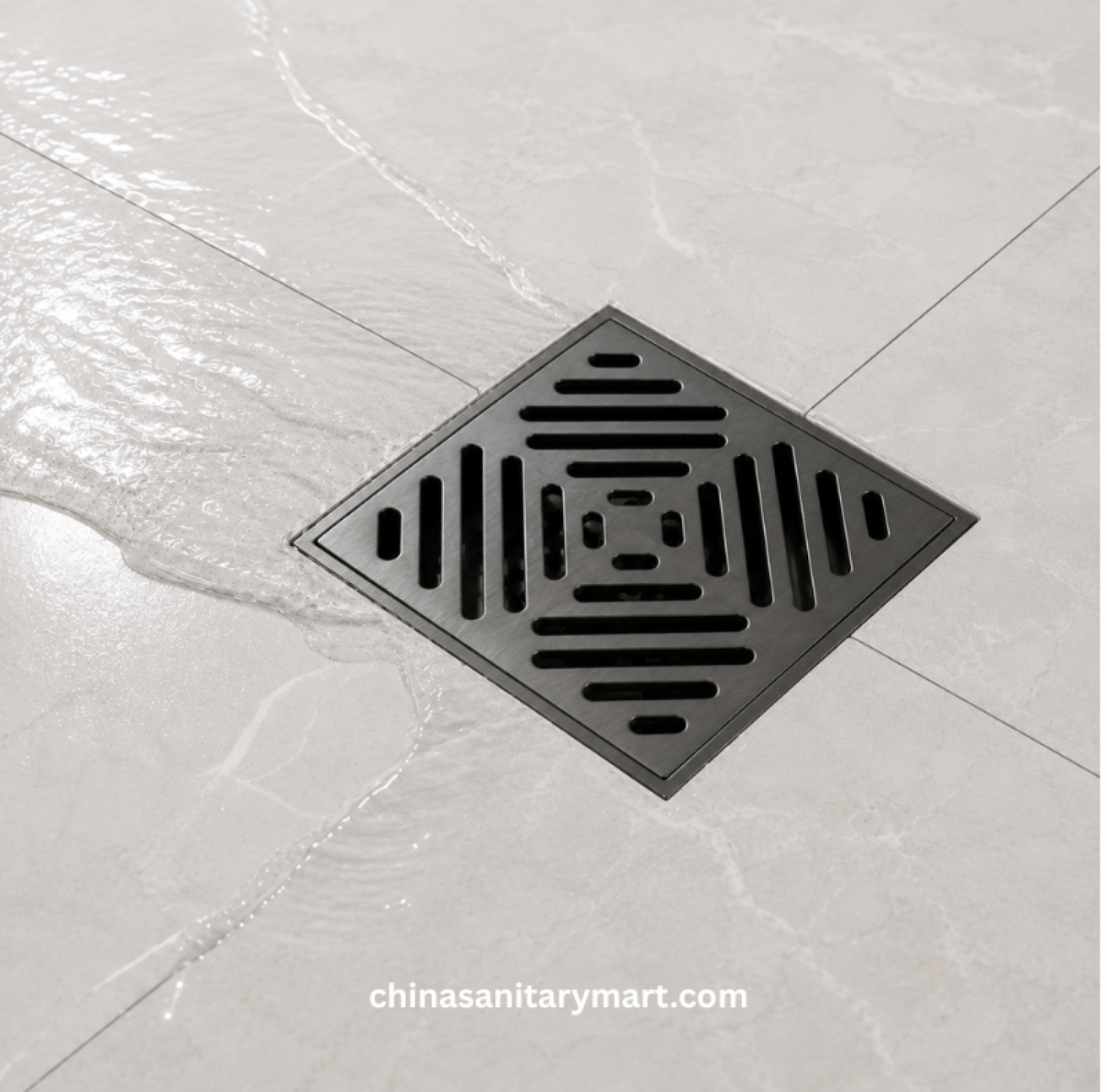5x5 Inch MCN Heavy M2 Brass Matte Grey Bathroom Floor Drain, MCN brass floor drain, matte grey bathroom drain, heavy duty shower drain