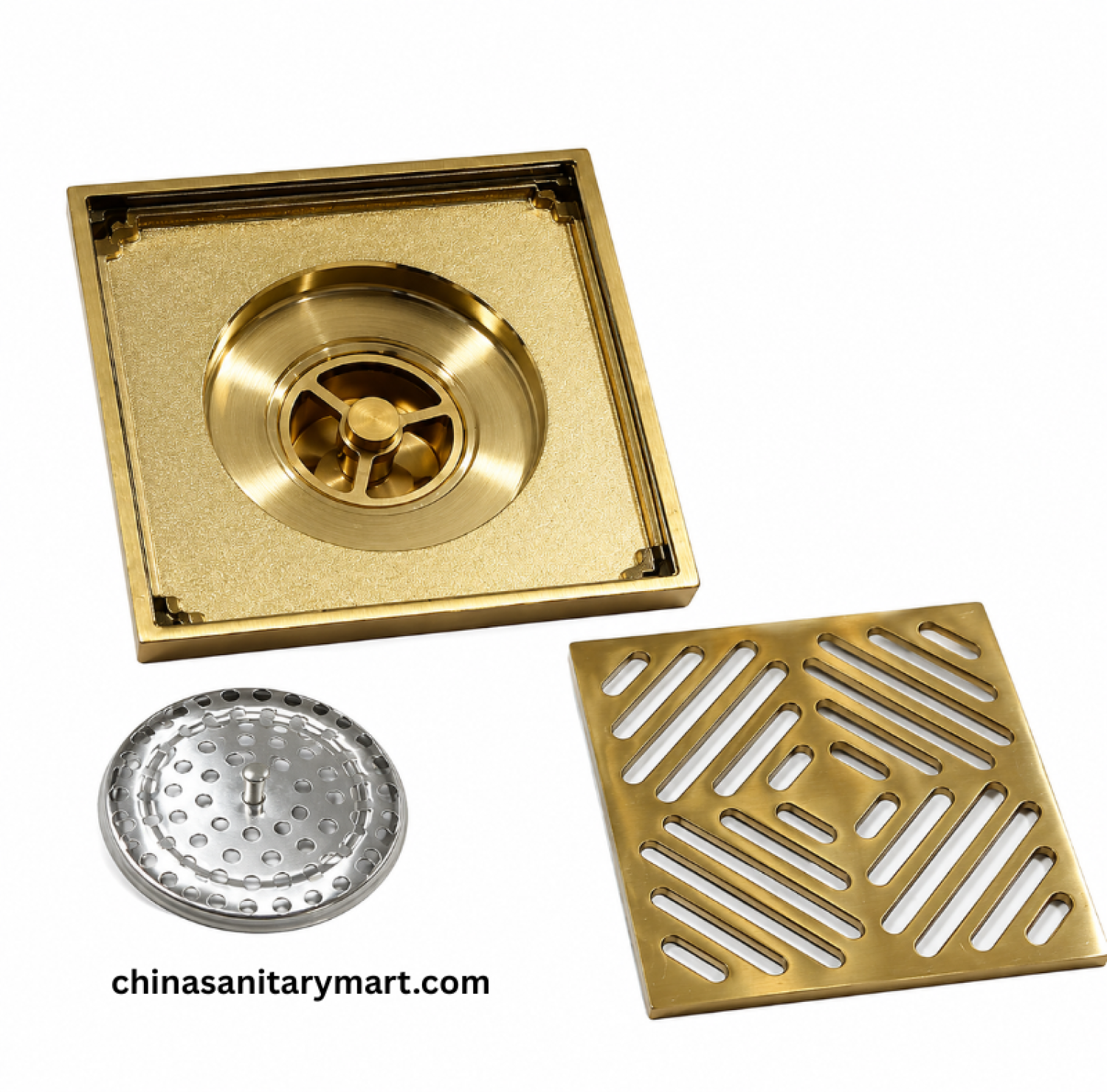5x5 Inch MCN Heavy M2 Brass MG Matte Gold Bathroom Floor Drain, MCN brass floor drain, matte gold bathroom drain, heavy duty shower drain