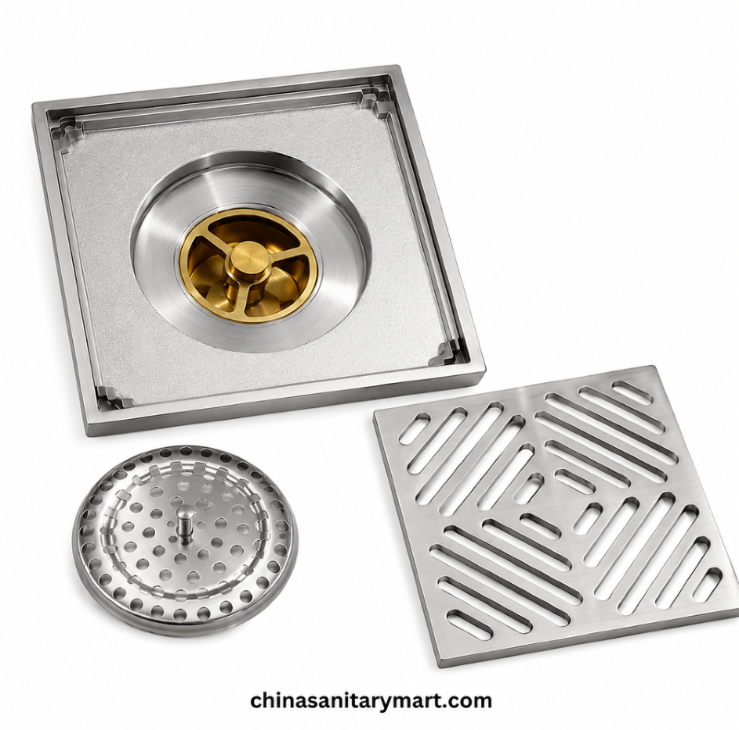 5x5 Inch MCN Heavy M2 Brass SS Matte Bathroom Floor Drain, MCN brass floor drain, SS matte bathroom drain, heavy duty shower floor drain