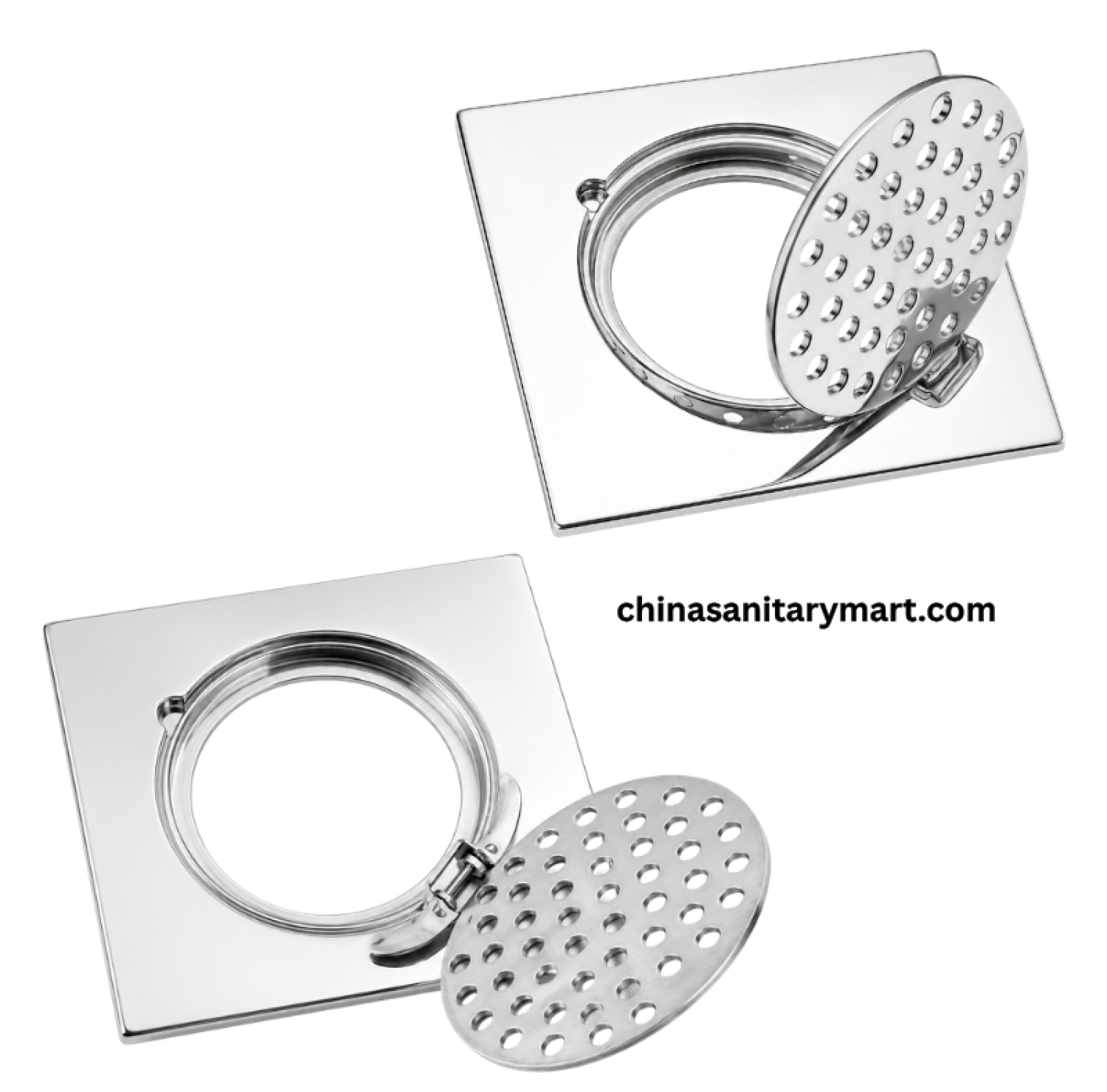 6x6 Inch Dolphin PICC Bathroom Floor Drain, stainless steel floor drain, round perforated bathroom drain, Dolphin PICC drain, shower floor drain