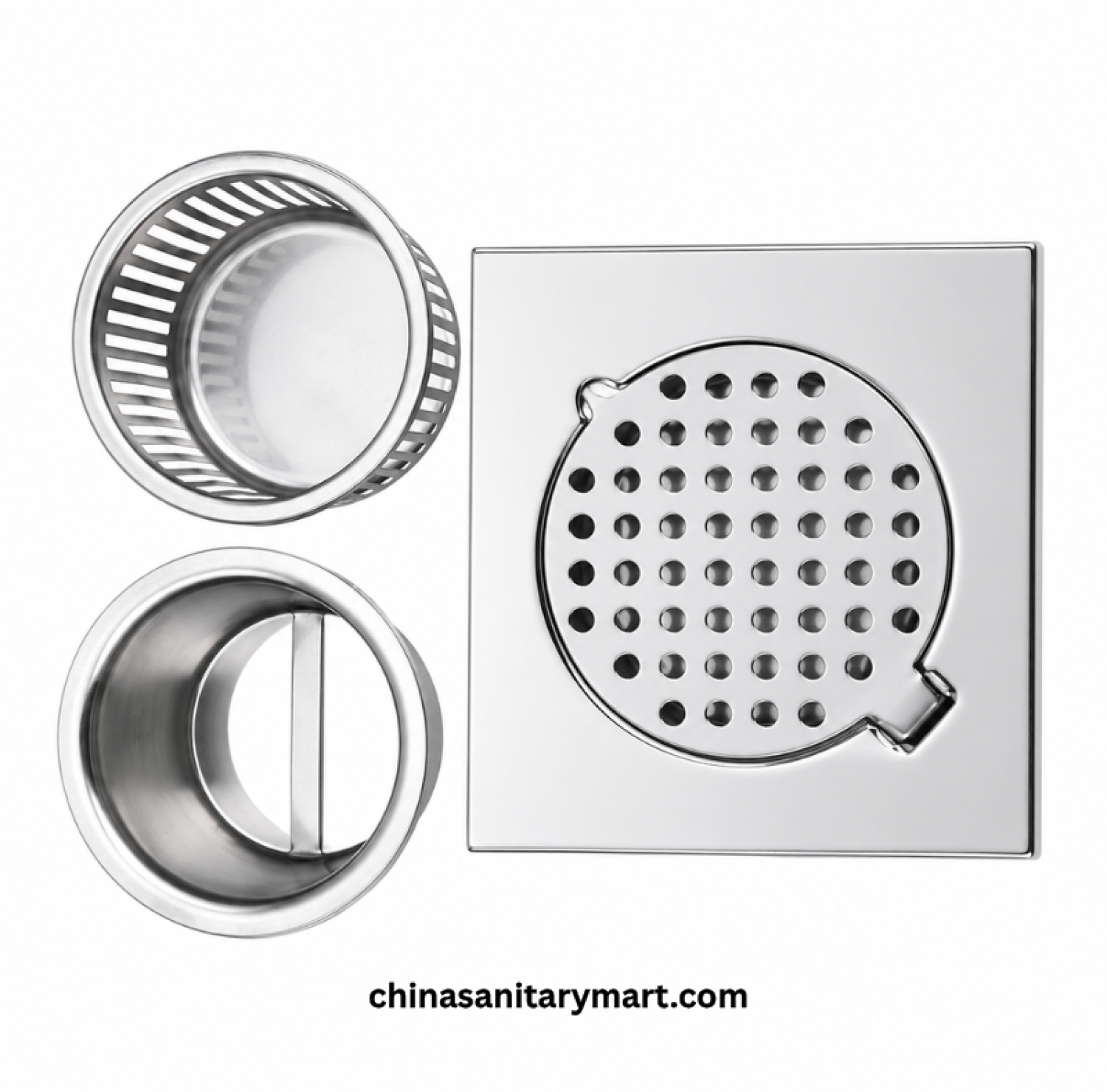 6x6 Inch Dolphin PICC Bathroom Floor Drain, stainless steel floor drain, round perforated bathroom drain, Dolphin PICC drain, shower floor drain