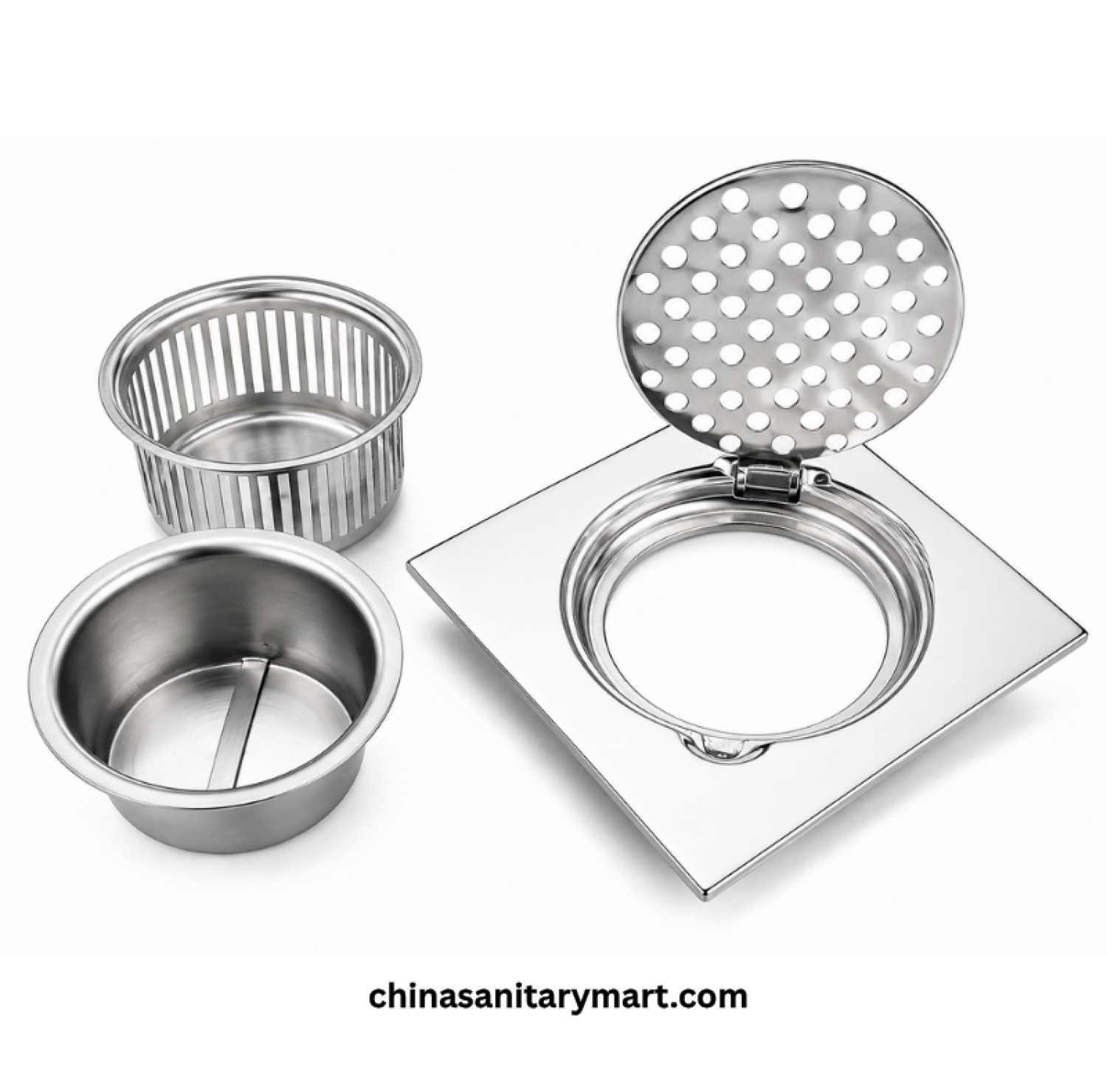 6x6 Inch Dolphin PICC Bathroom Floor Drain, stainless steel floor drain, round perforated bathroom drain, Dolphin PICC drain, shower floor drain