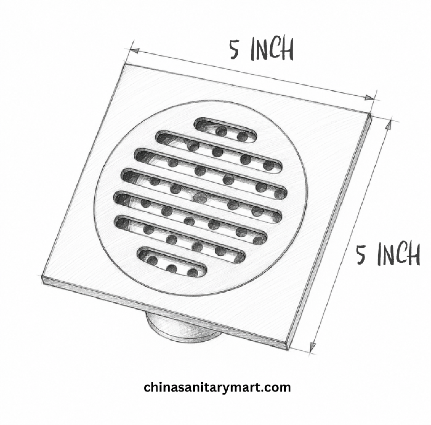 5x5 Inch FT Model B1 Matte Black Bathroom Floor Drain, matte black floor drain, black bathroom drain, round slotted shower drain