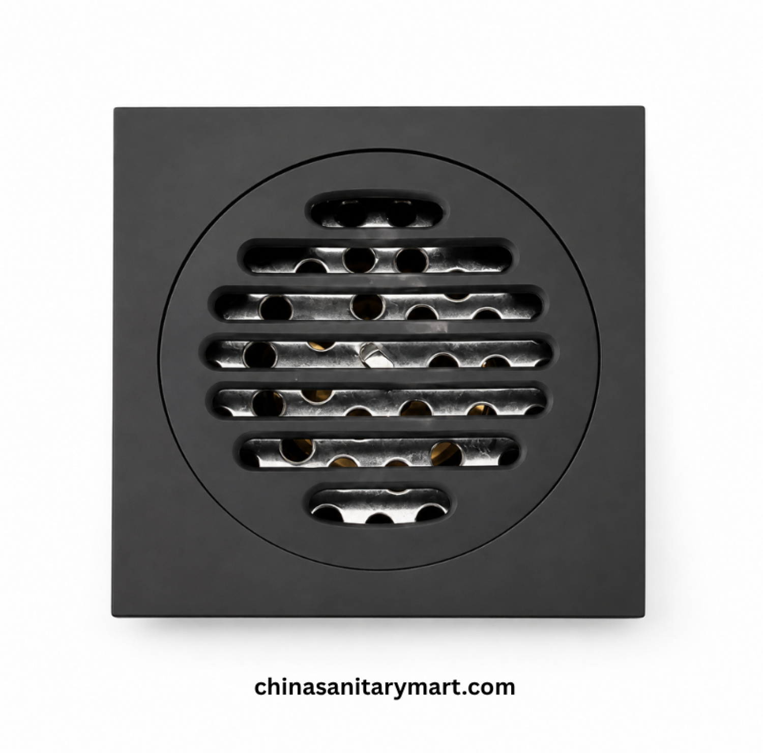 5x5 Inch FT Model B1 Matte Black Bathroom Floor Drain, matte black floor drain, black bathroom drain, round slotted shower drain