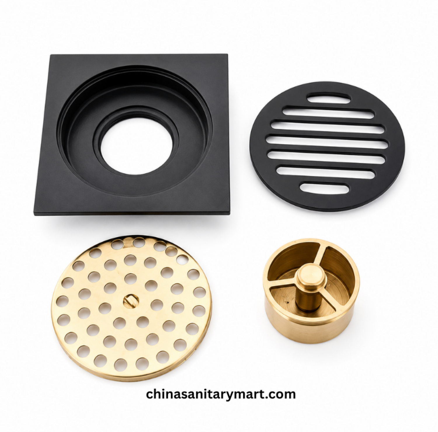 5x5 Inch FT Model B1 Matte Black Bathroom Floor Drain, matte black floor drain, black bathroom drain, round slotted shower drain