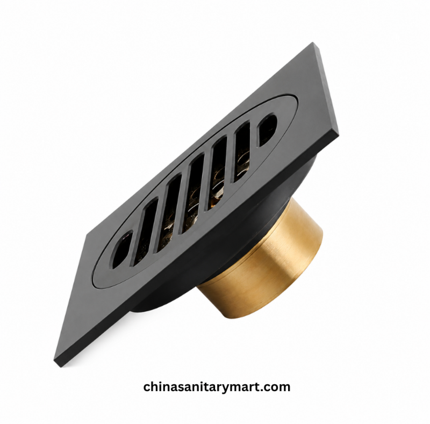 5x5 Inch FT Model B1 Matte Black Bathroom Floor Drain, matte black floor drain, black bathroom drain, round slotted shower drain