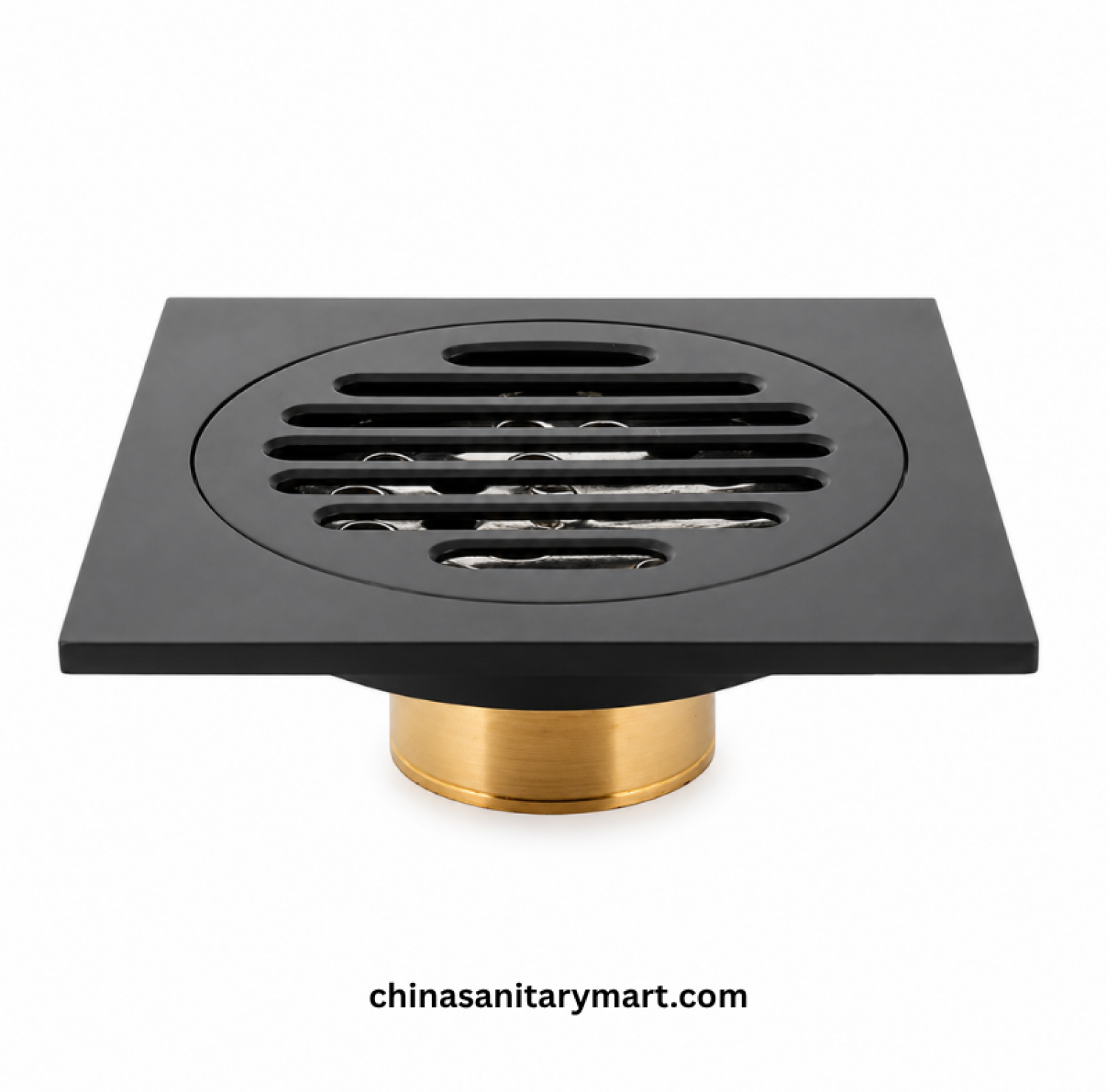 5x5 Inch FT Model B1 Matte Black Bathroom Floor Drain, matte black floor drain, black bathroom drain, round slotted shower drain