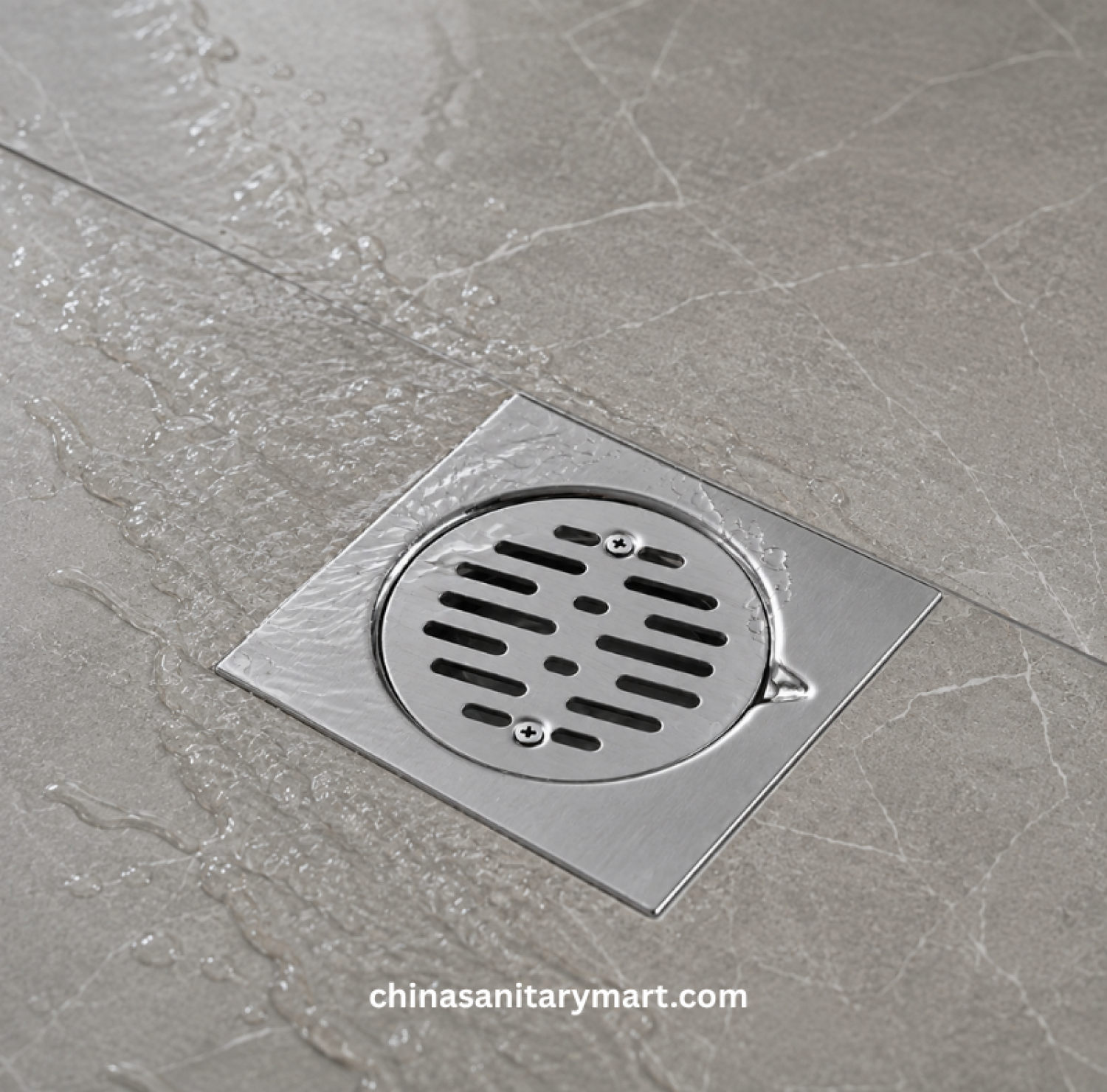 6x6 Inch Volk Model Square Round Cover Drain, square bathroom floor drain, round cover floor drain, Volk bathroom drain, shower floor drain