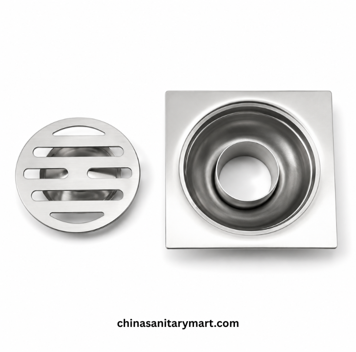3x3 Inch FT Floor Drain, stainless steel bathroom floor drain, 75x75mm floor drain, round cover drain, shower floor drain, brushed steel bathroom drain