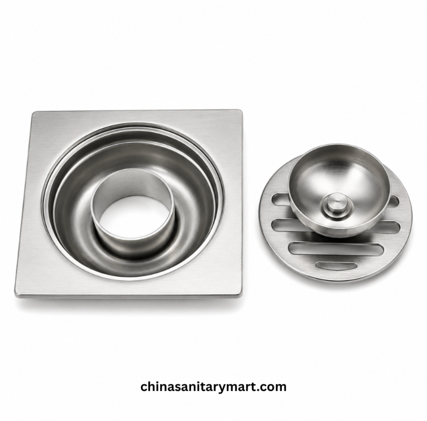 3x3 Inch FT Floor Drain, stainless steel bathroom floor drain, 75x75mm floor drain, round cover drain, shower floor drain, brushed steel bathroom drain