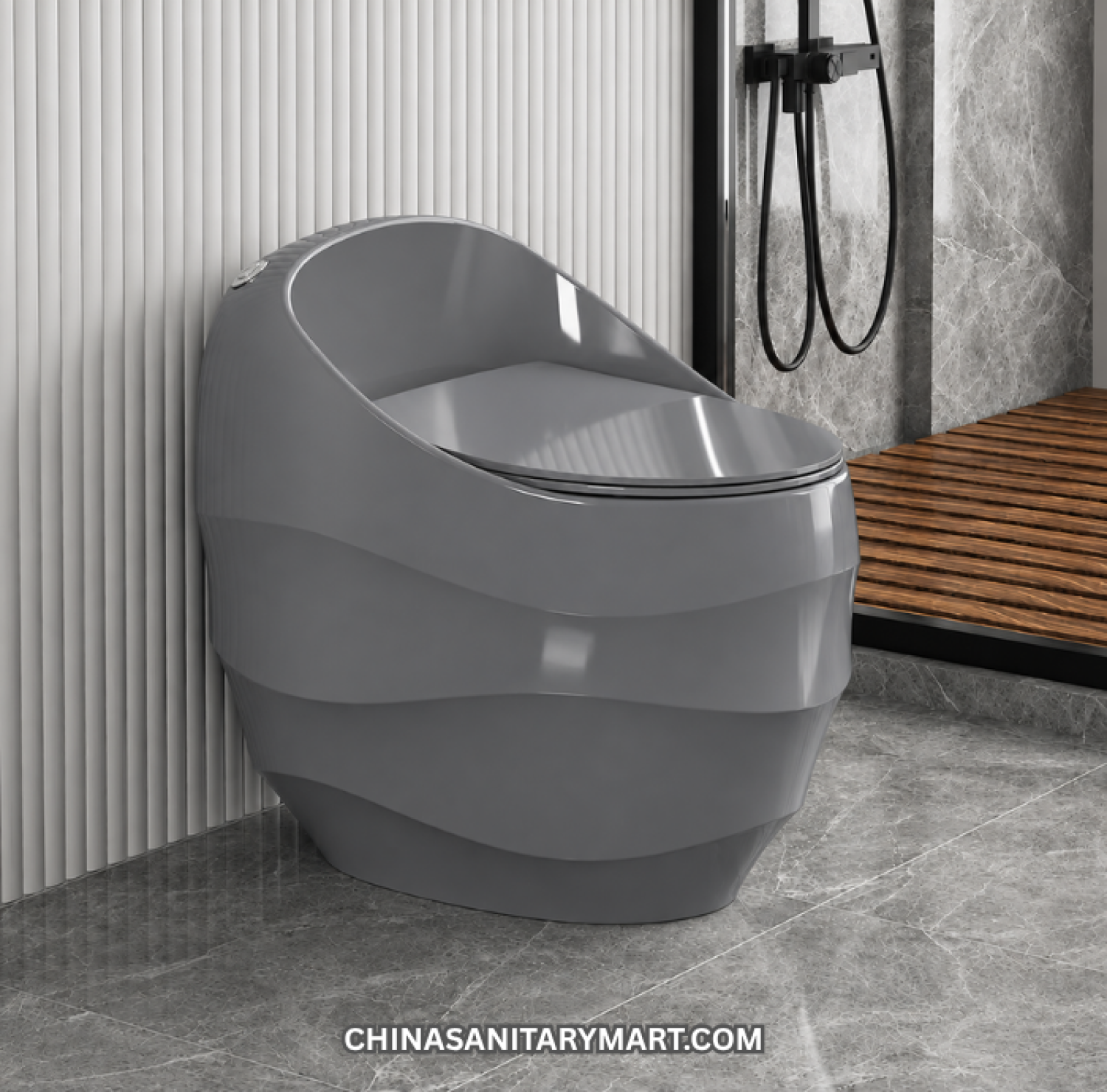 Grey Marble Shed Wave D Commode 26x19x24 Inch, Grey D Shape Commode, Grey Marble Toilet Commode, Shed Wave Commode