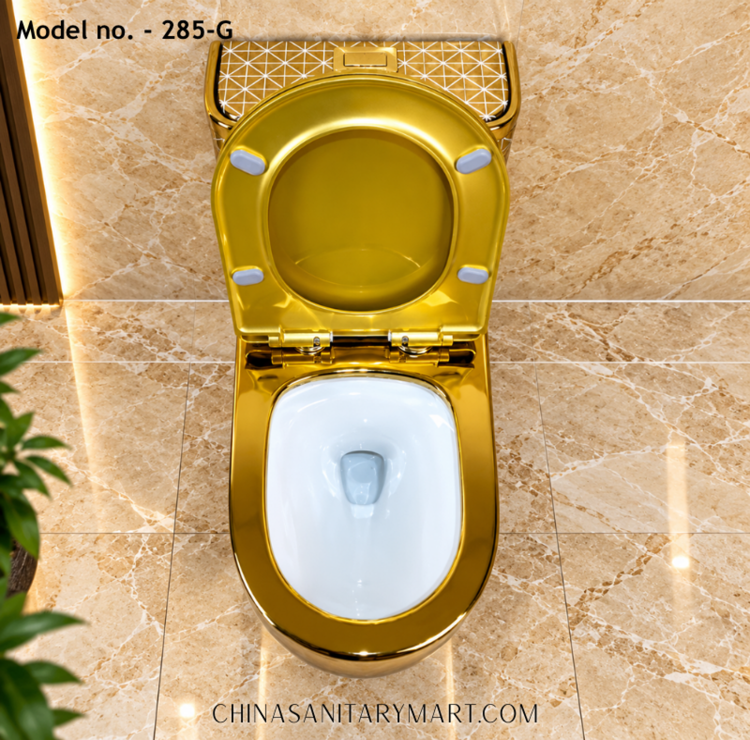 Tornado Jet Flush Commode 285-G Gold Toilet, Luxury Golden Commode, Designer Gold Toilet with Geometric Pattern