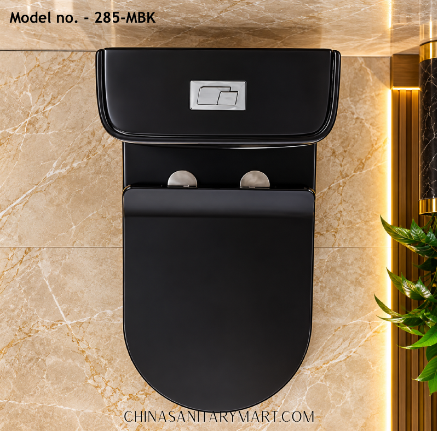 Tornado Jet Flush Commode 285-MBK Black White Marble Toilet, Luxury Designer Black Commode, Two Tone Marble Toilet