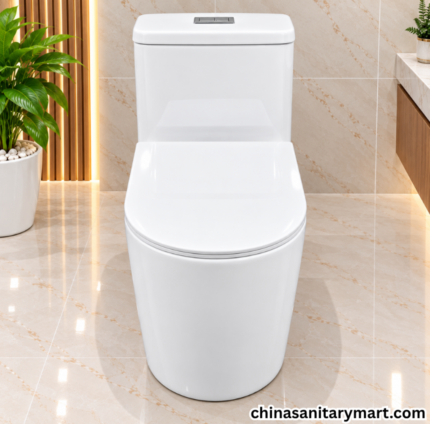 IS-M005 Tornado Jet Flush One Piece Commode, white one piece toilet, tornado flush commode, jet flush toilet, modern white commode