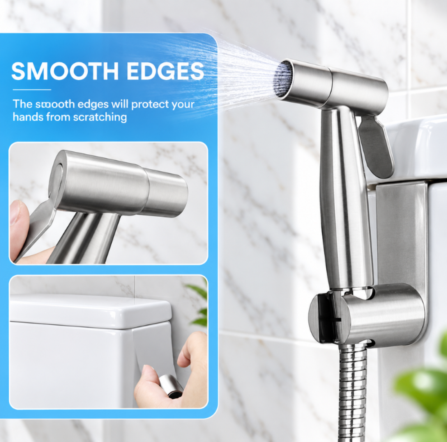 SUS stainless steel push shower, brushed finish bidet spray, adjustable water flow bathroom hand spray, G1/2 universal thread shower
