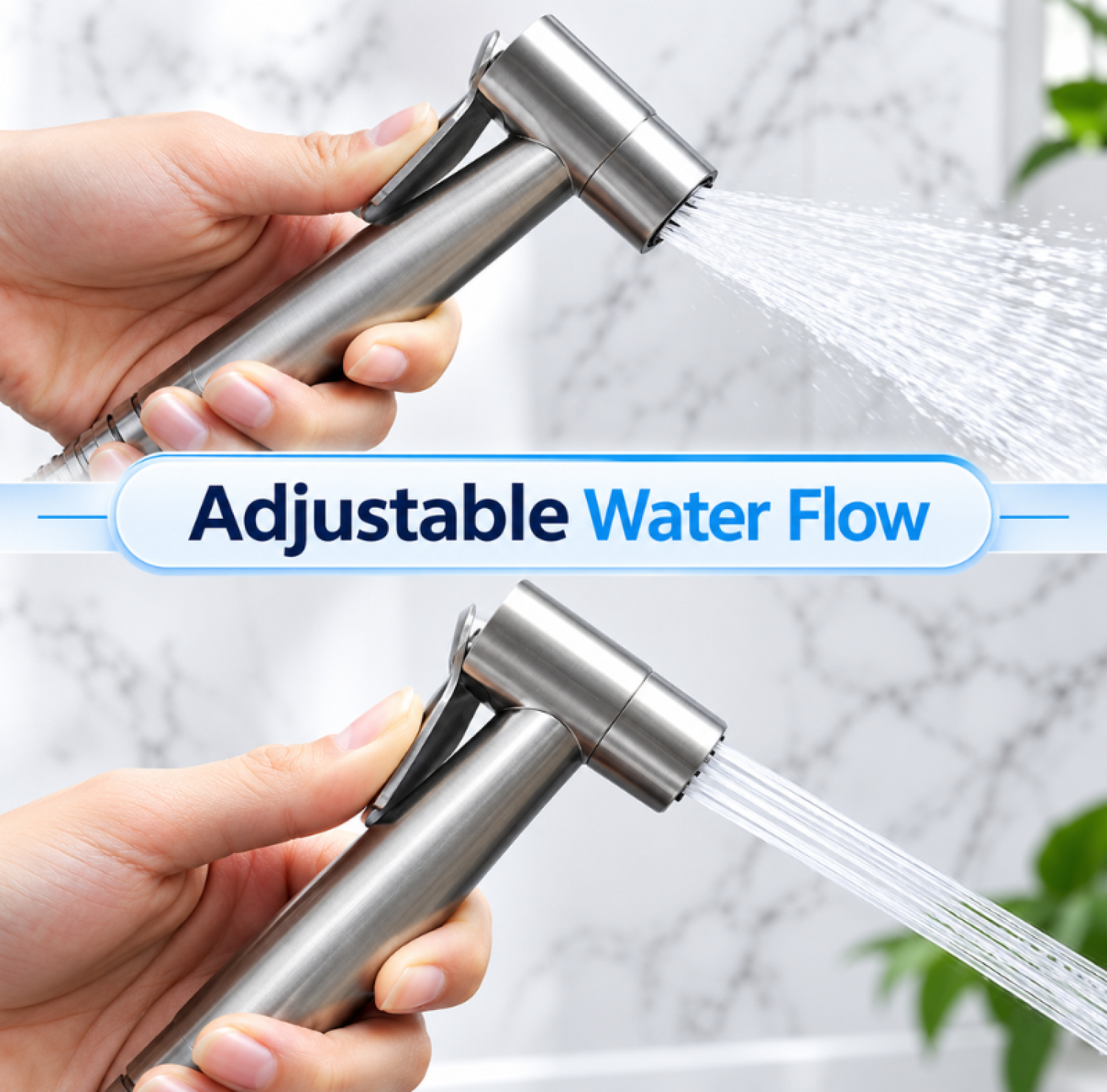 SUS stainless steel push shower, brushed finish bidet spray, adjustable water flow bathroom hand spray, G1/2 universal thread shower
