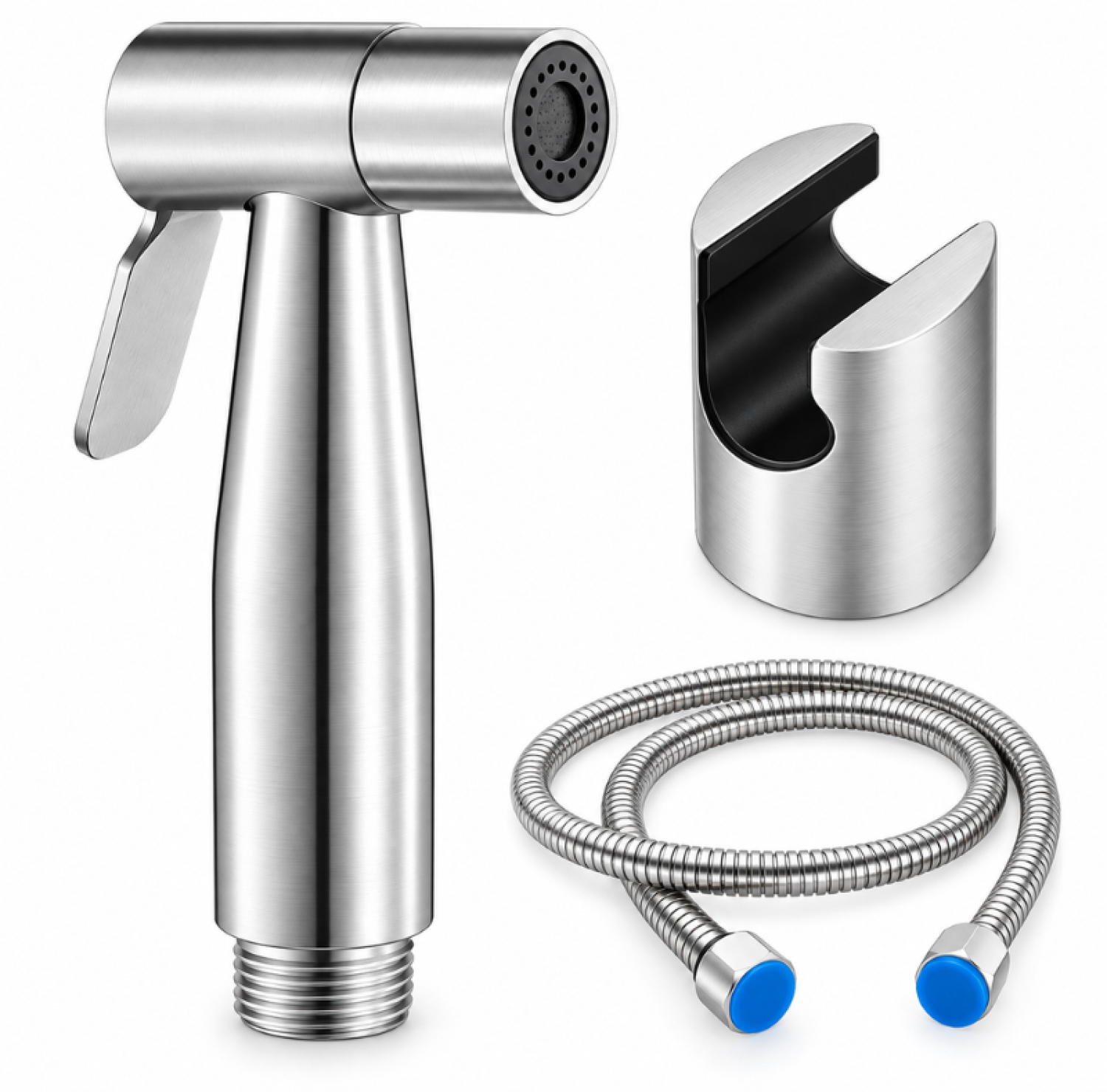 SUS stainless steel push shower, brushed finish bidet spray, adjustable water flow bathroom hand spray, G1/2 universal thread shower