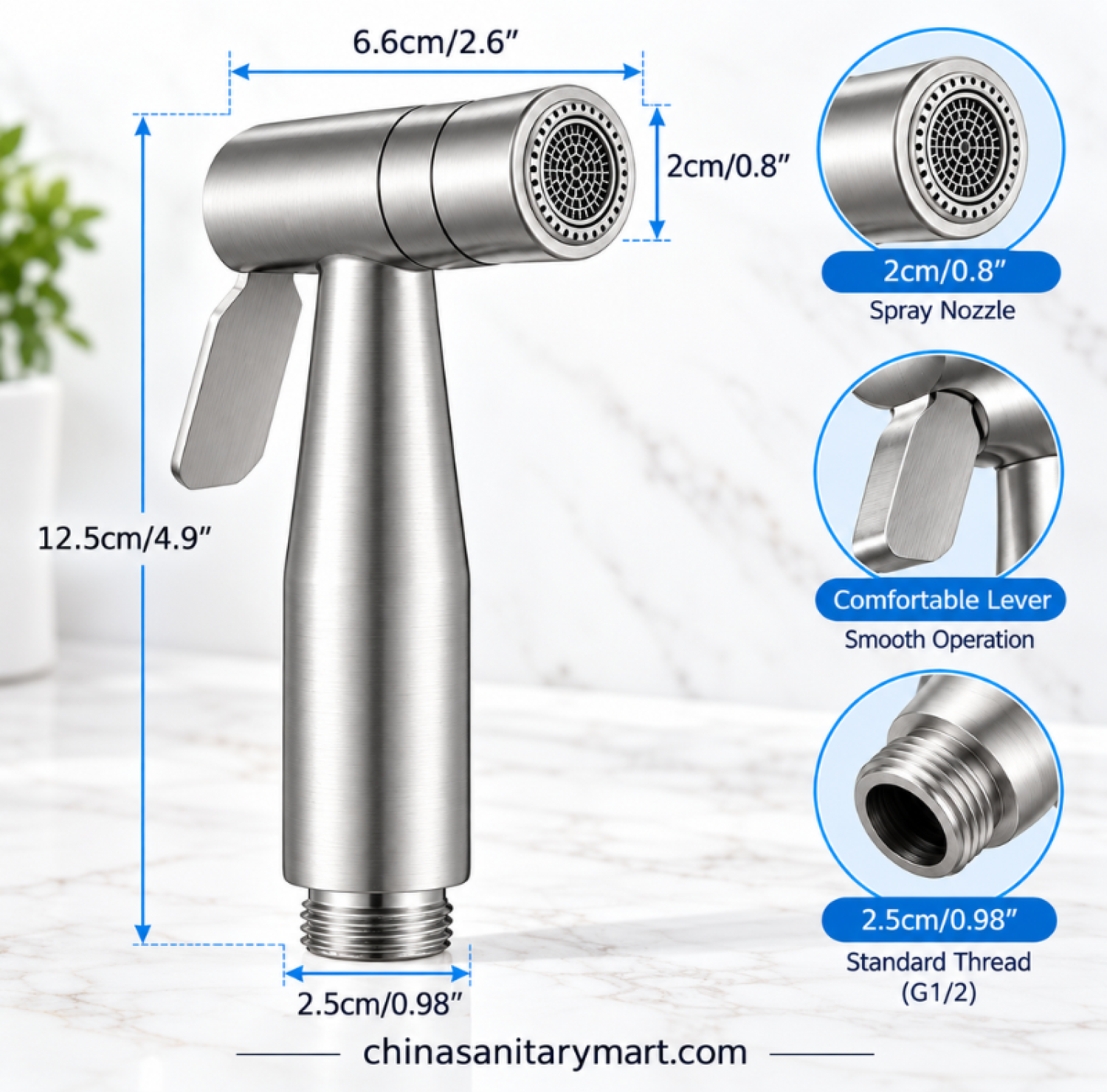 Mecan Two Mode Push Shower SS Matte, stainless steel bidet spray, dual mode push shower, Mecan bathroom hand shower, G1/2 bidet spray
