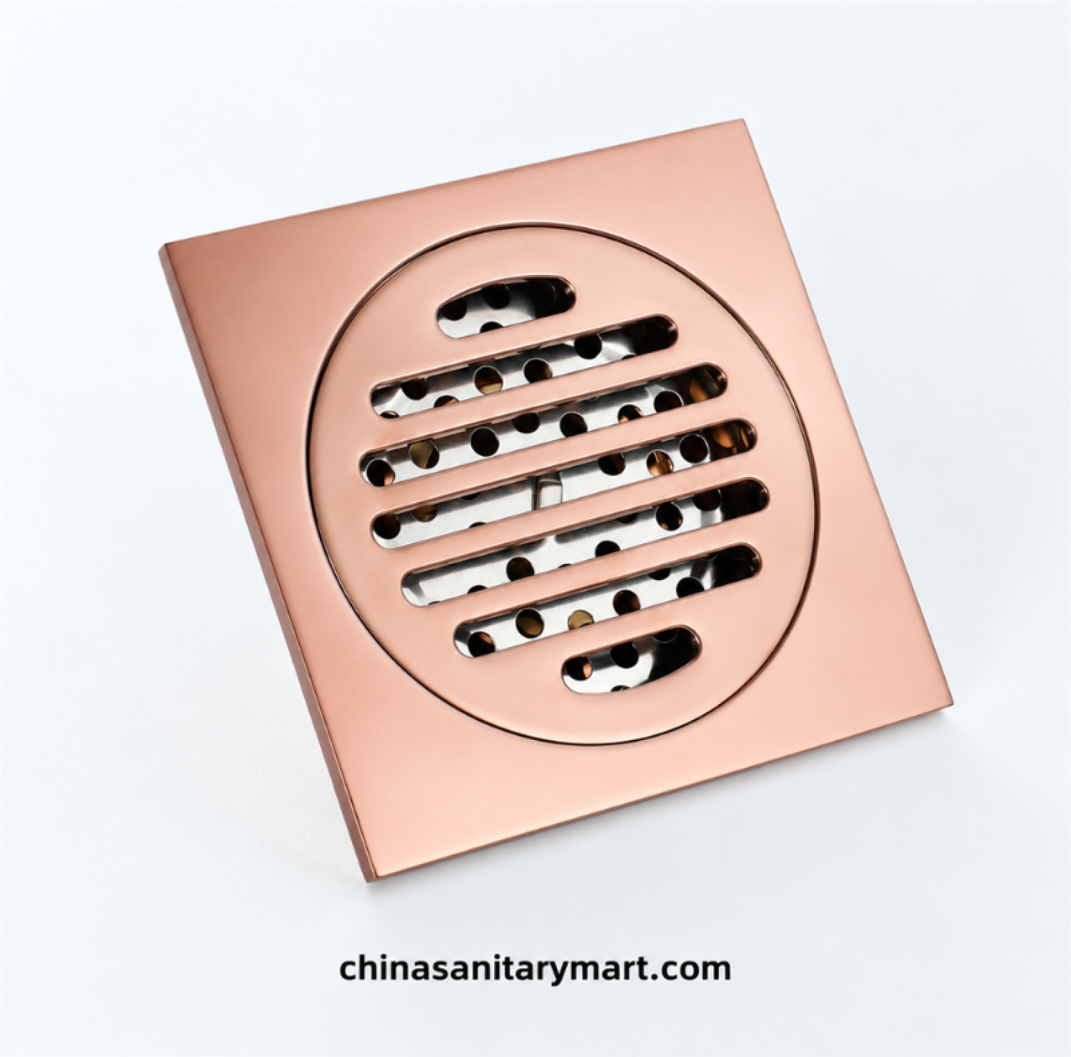 5 inch B1 RG rose gold bathroom floor drain, 5x5 inch rose gold floor drain, square bathroom drain cover, China Sanitary Mart