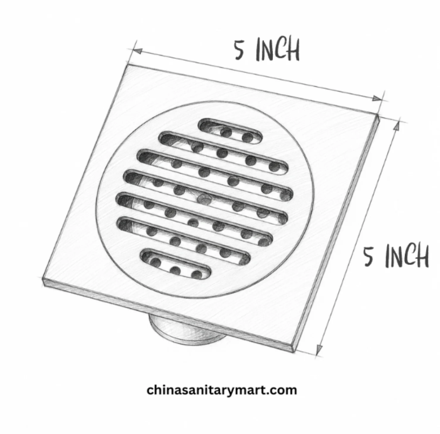 5x5 inch Axent CP chrome polish bathroom floor drain, square chrome floor drain, round slotted drain cover, bathroom drain Bangladesh