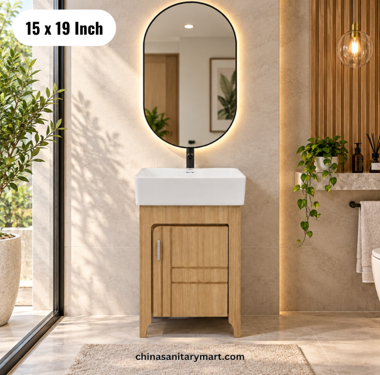 15x19 wooden basin cabinet set, countertop basin with wooden vanity, bathroom cabinet with faucet and mirror, wooden bathroom vanity Bangladesh