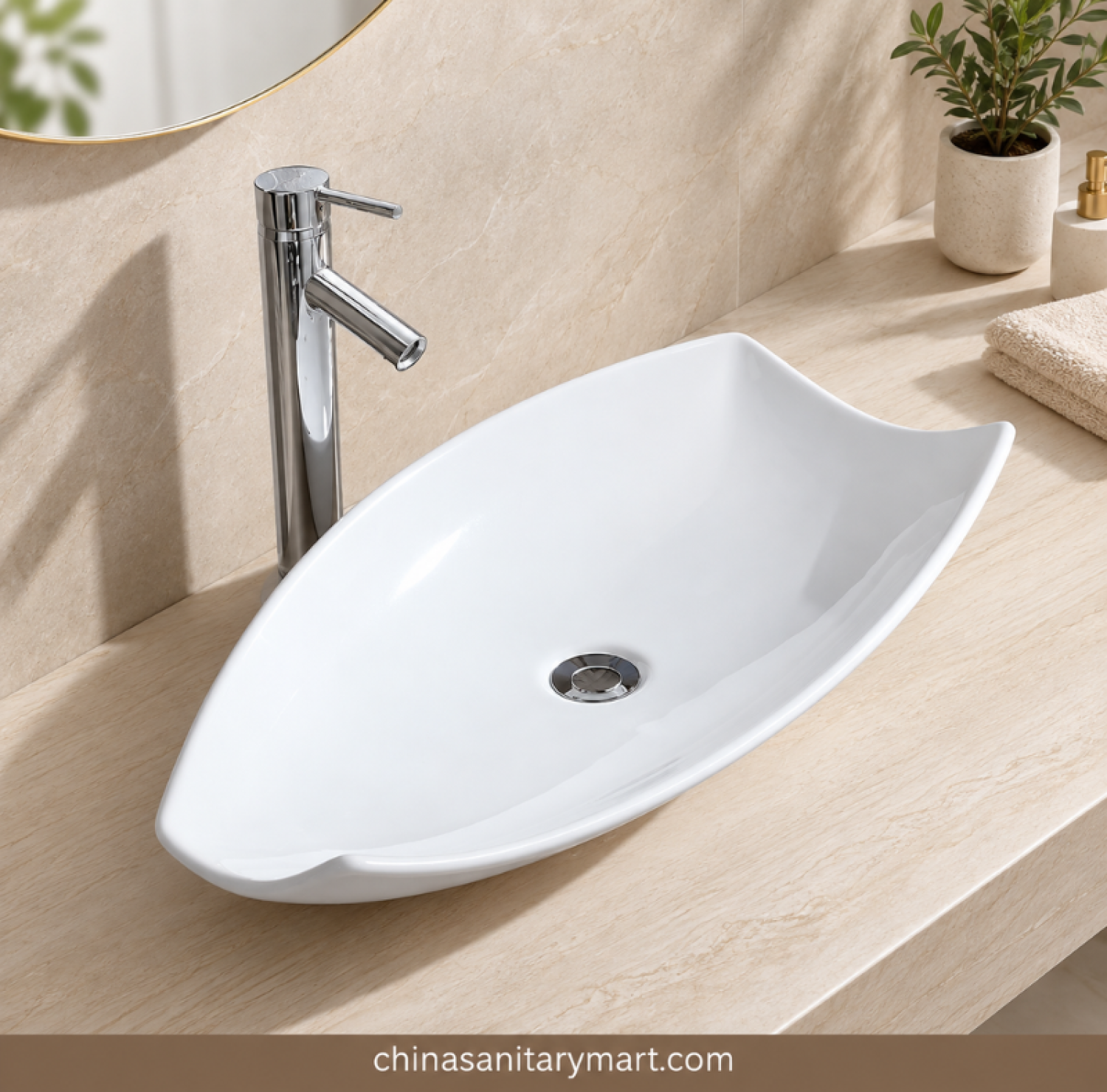 15x29 inch ARAB 8216 top basin, curved white ceramic basin, 29x15 inch countertop basin, modern bathroom top basin