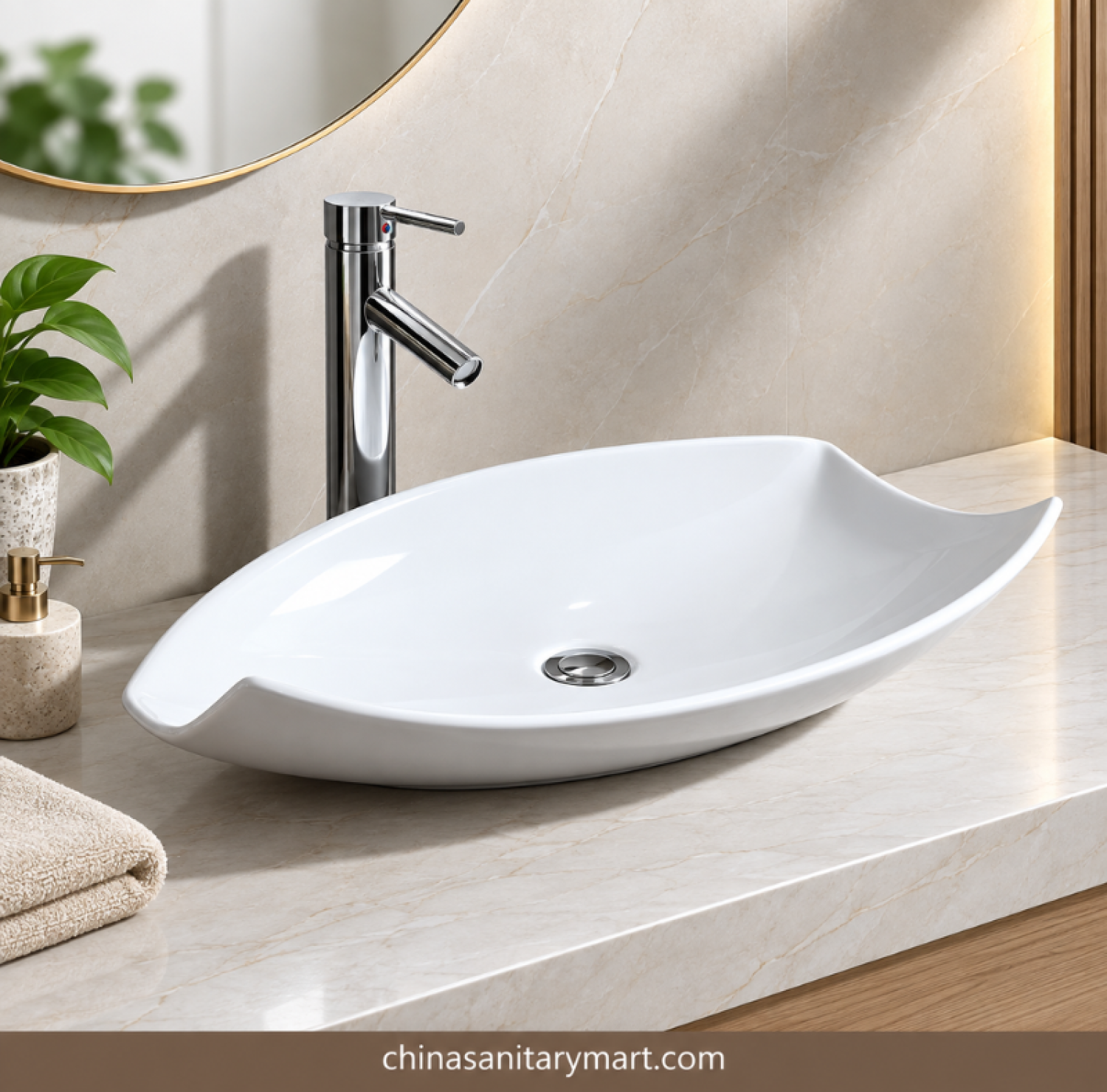 15x29 inch ARAB 8216 top basin, curved white ceramic basin, 29x15 inch countertop basin, modern bathroom top basin