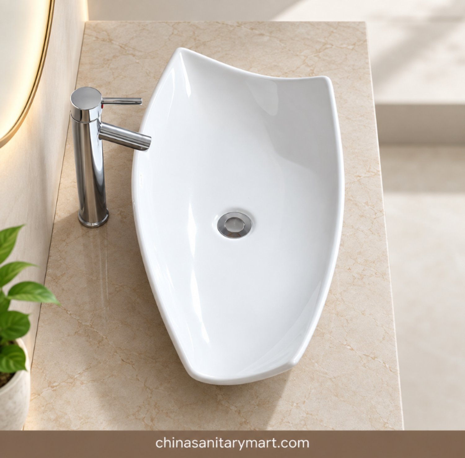 15x29 inch ARAB 8216 top basin, curved white ceramic basin, 29x15 inch countertop basin, modern bathroom top basin
