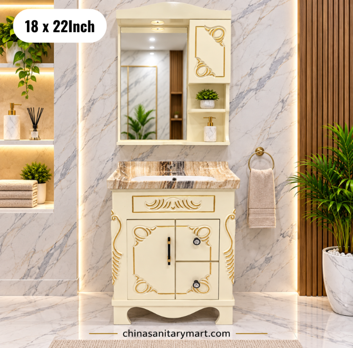 28x22 inch royal off white basin cabinet, integrated basin vanity, mirror cabinet box, luxury bathroom cabinet, off white bathroom vanity