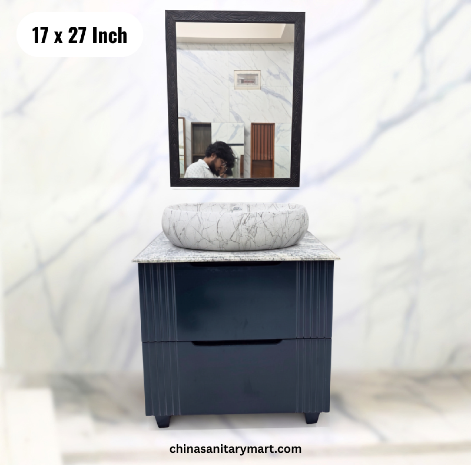 17x27 inch deep blue basin cabinet, top basin vanity set, blue bathroom cabinet with faucet, bathroom vanity with mirror, modern blue basin cabinet