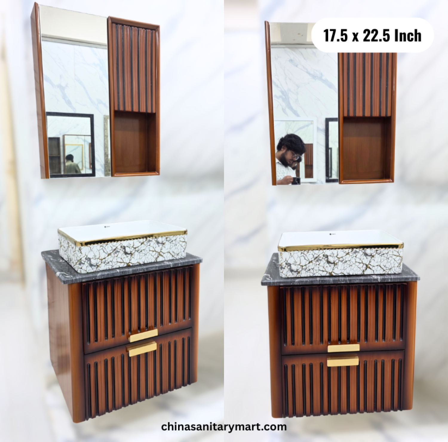 17.5x22.5 inch dark wooden basin cabinet, top basin vanity set, wooden bathroom cabinet, mirror cabinet box, dark wood bathroom vanity