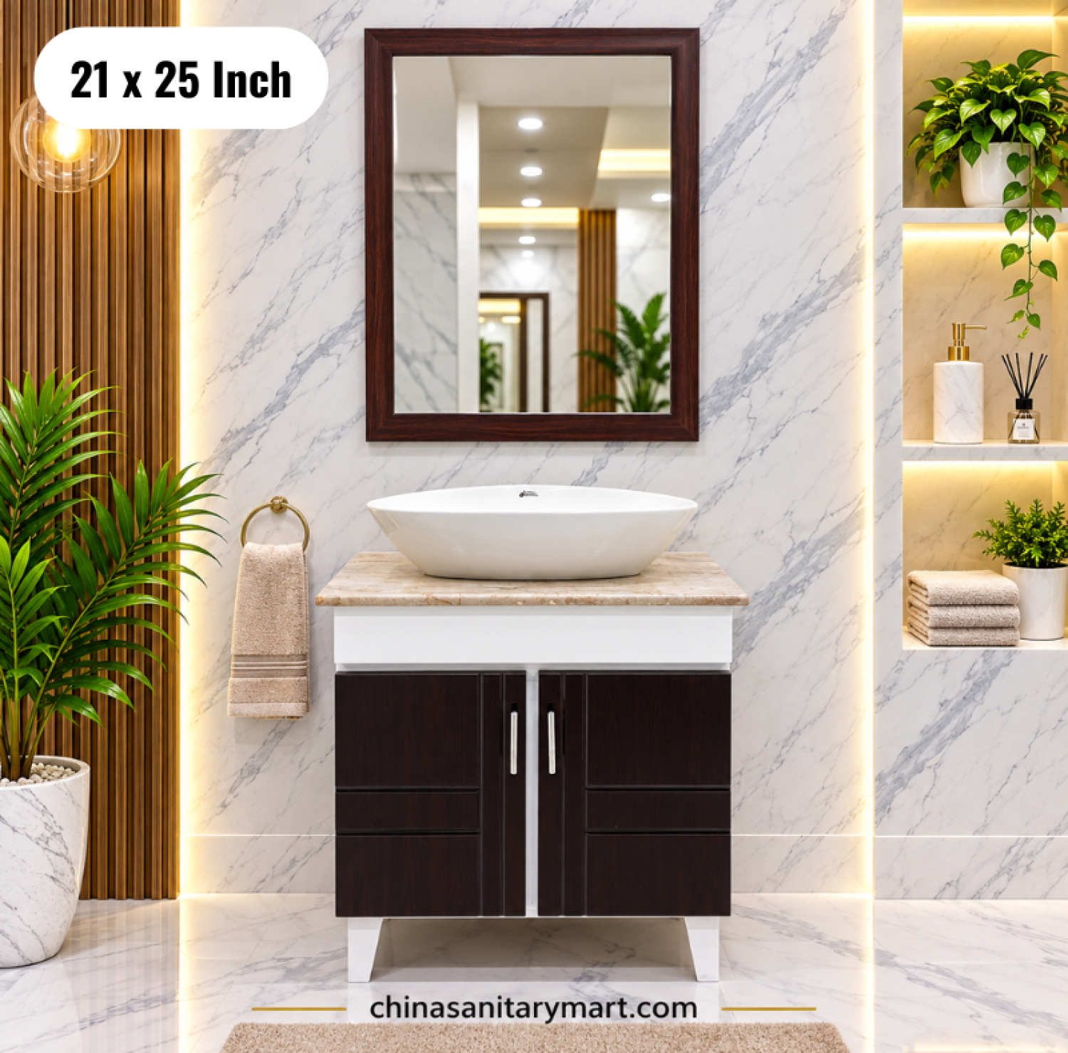 21x25 inch wooden basin cabinet, wooden bathroom vanity, top basin cabinet set, bathroom cabinet with mirror, wooden texture vanity