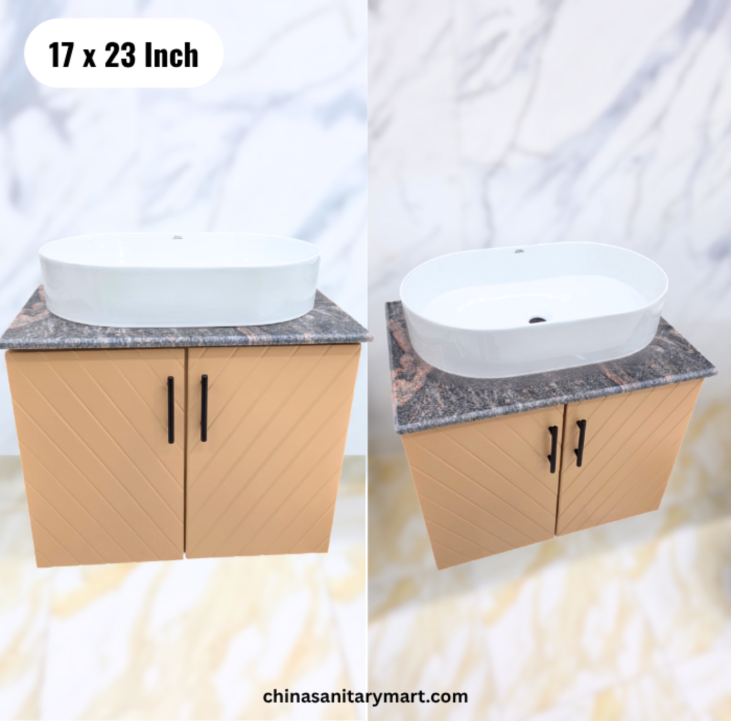 17x23 peach basin cabinet, peach bathroom vanity, white top basin with faucet,  basin cabinet with mirror, peach basin vanity Bangladesh
