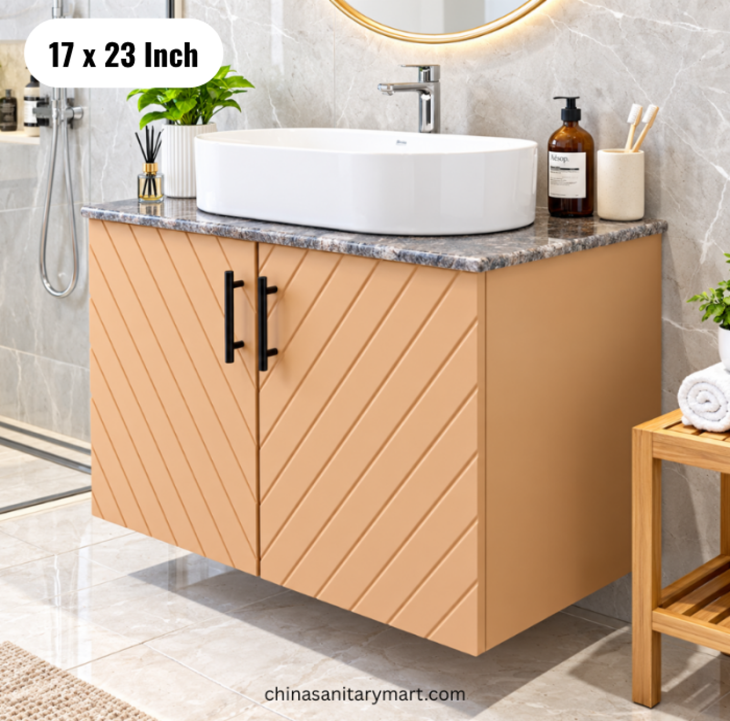 17x23 pink basin cabinet, pink bathroom vanity with top basin, basin cabinet with faucet and mirror, pink bathroom cabinet, bathroom vanity Bangladesh