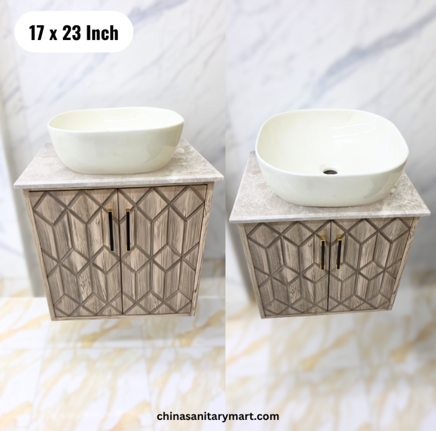 17x23 wooden texture basin cabinet, wooden bathroom vanity, wooden basin cabinet with top basin, vanity with faucet and mirror, bathroom vanity Bangladesh