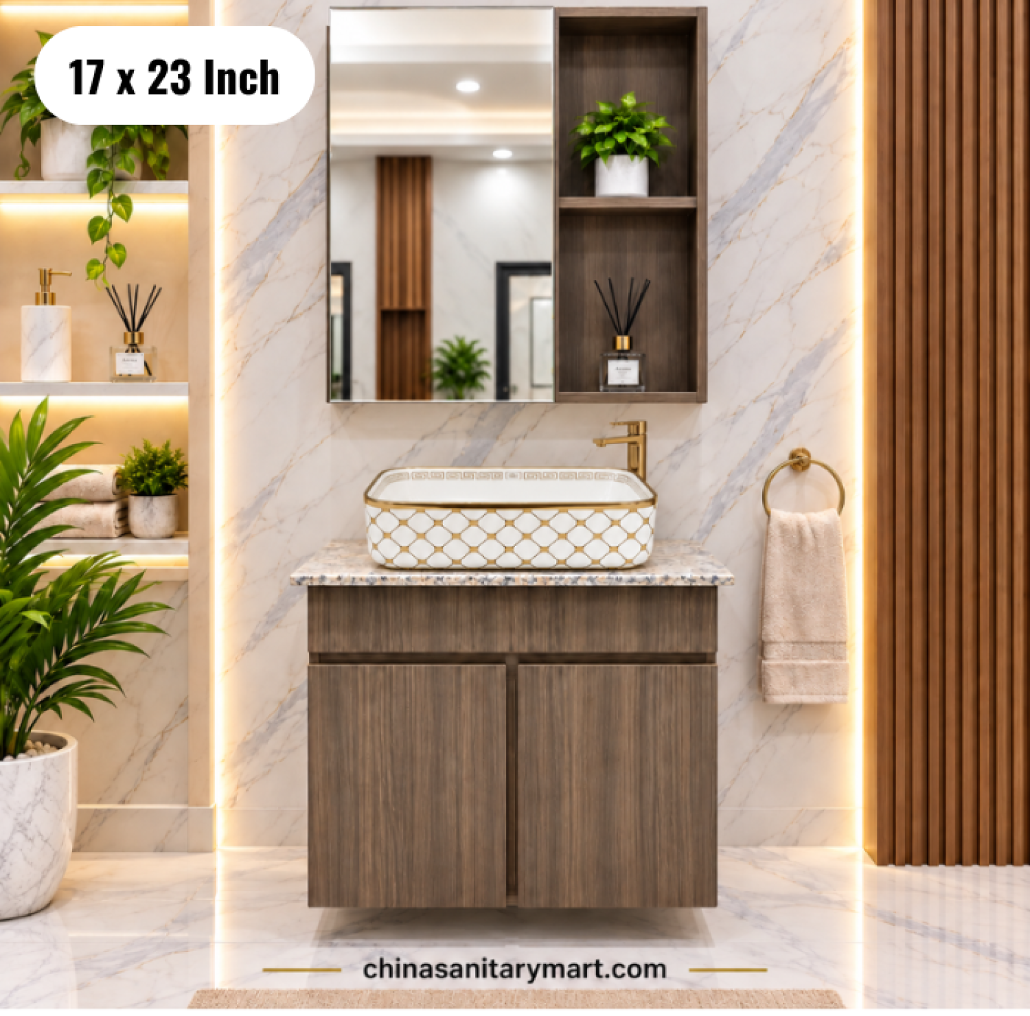 17x23 wooden basin cabinet, wooden bathroom vanity, top basin cabinet with mirror box, wooden basin vanity with storage, bathroom cabinet Bangladesh