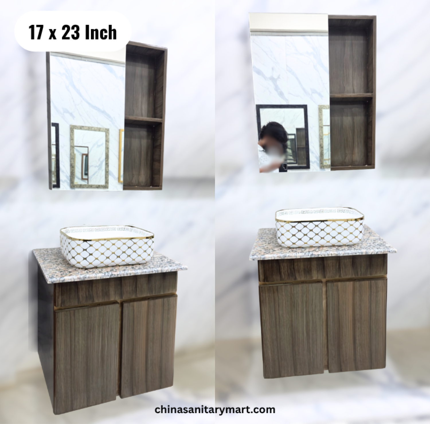 17x23 wooden basin cabinet, wooden bathroom vanity, top basin cabinet with mirror box, wooden basin vanity with storage, bathroom cabinet Bangladesh