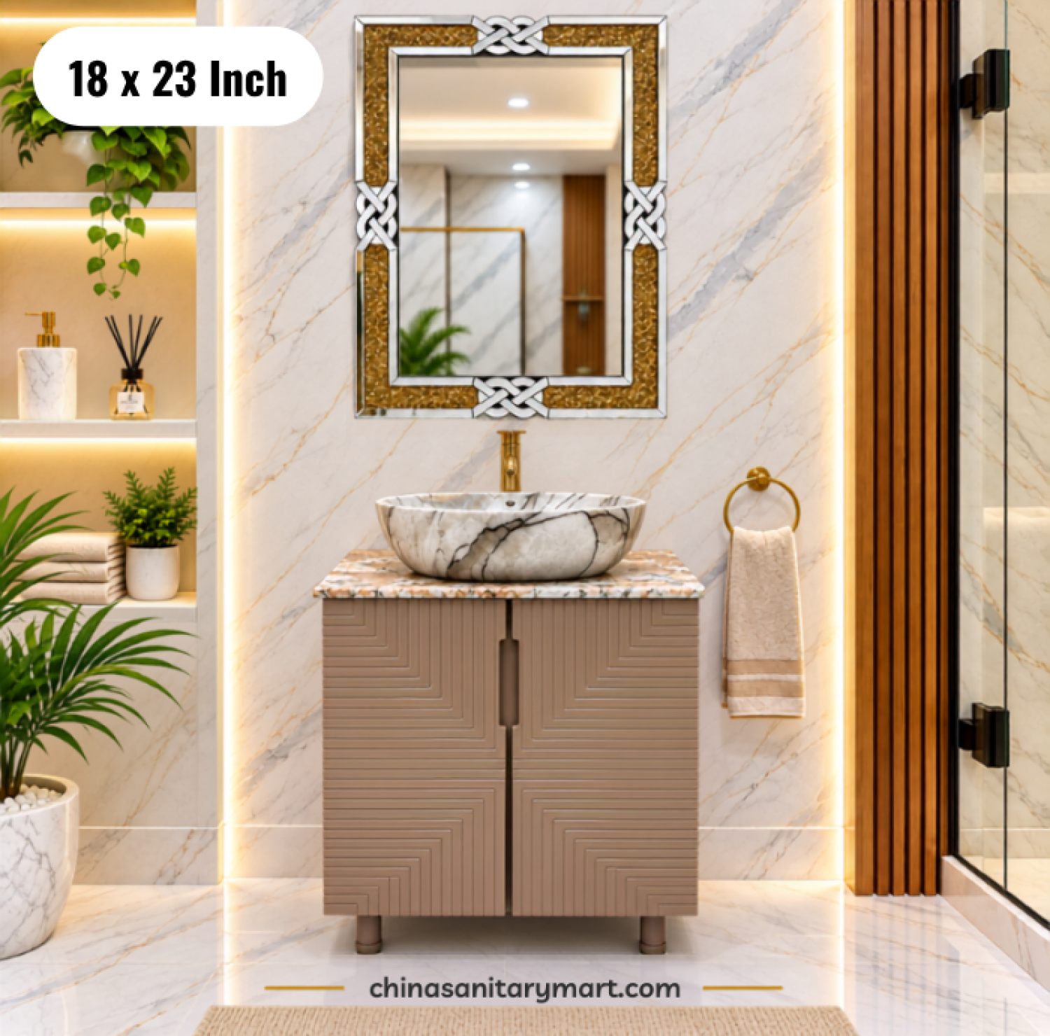 18x23 pink basin cabinet, pink bathroom vanity with top basin, pink basin cabinet with faucet and mirror, pink bathroom vanity set, bathroom cabinet Bangladesh